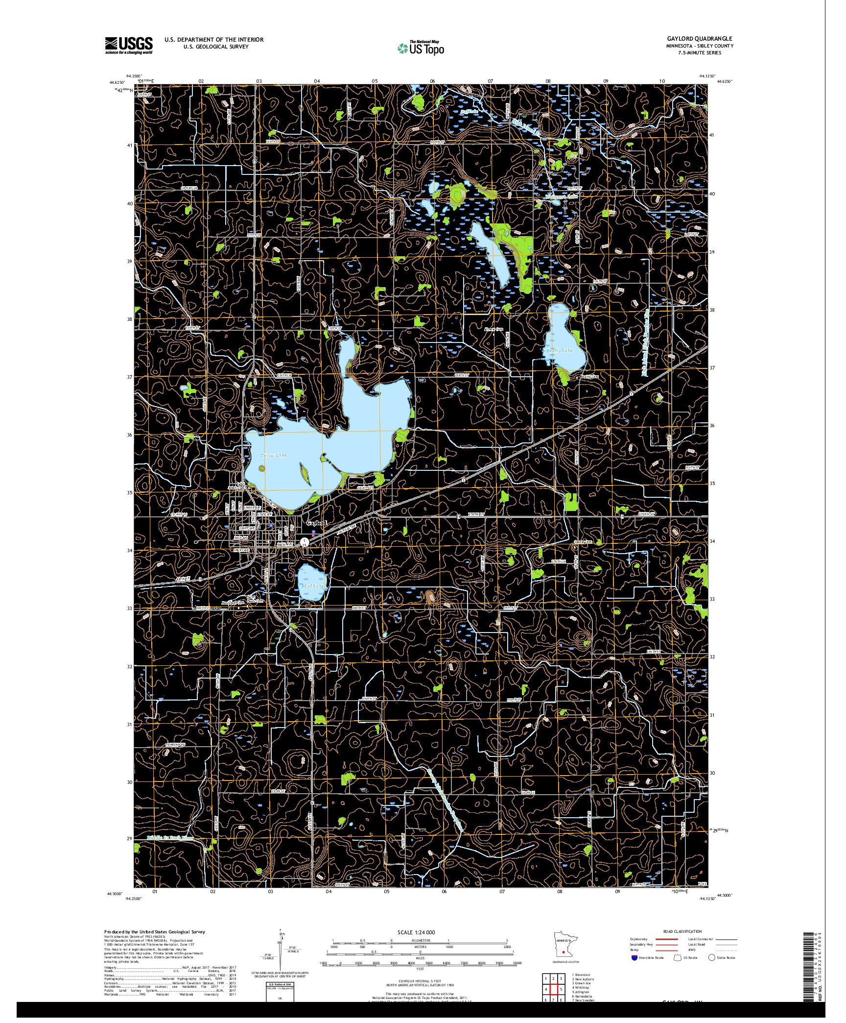 USGS US TOPO 7.5-MINUTE MAP FOR GAYLORD, MN 2019