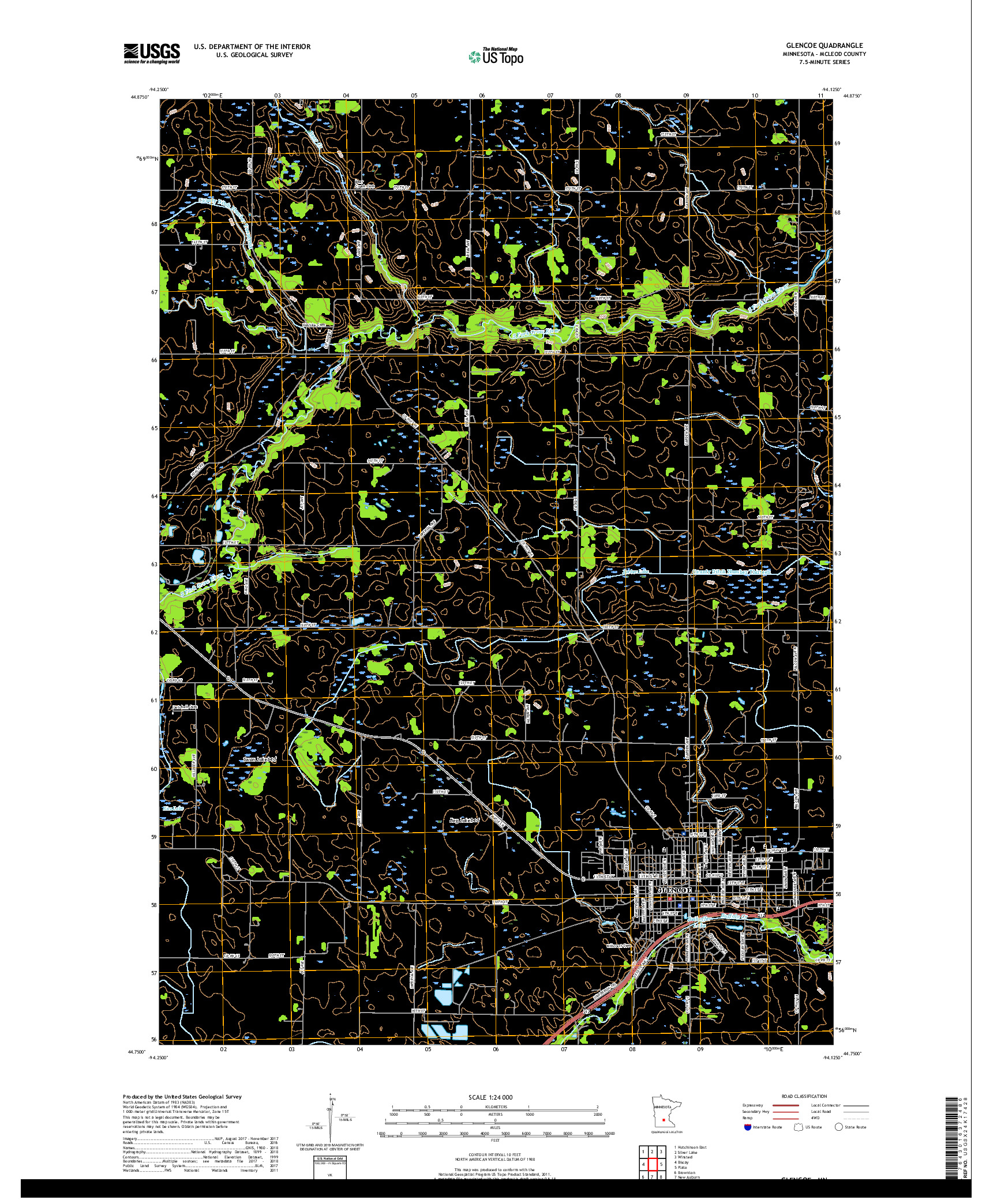 USGS US TOPO 7.5-MINUTE MAP FOR GLENCOE, MN 2019