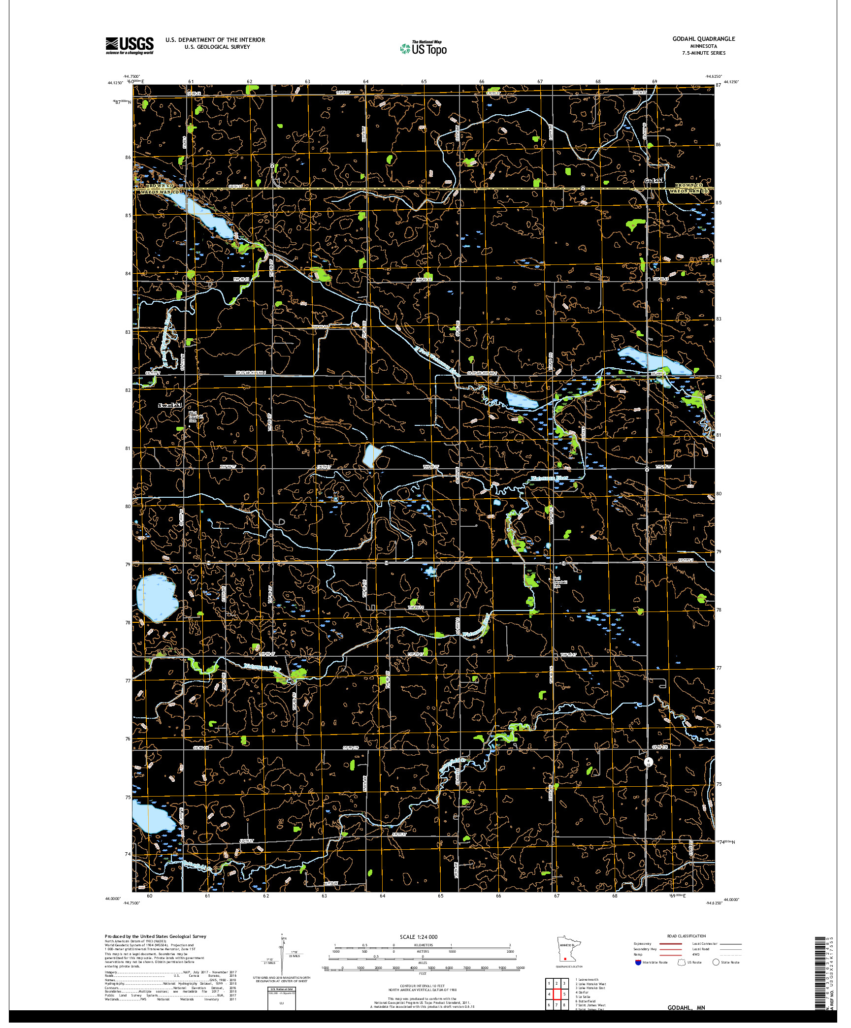 USGS US TOPO 7.5-MINUTE MAP FOR GODAHL, MN 2019