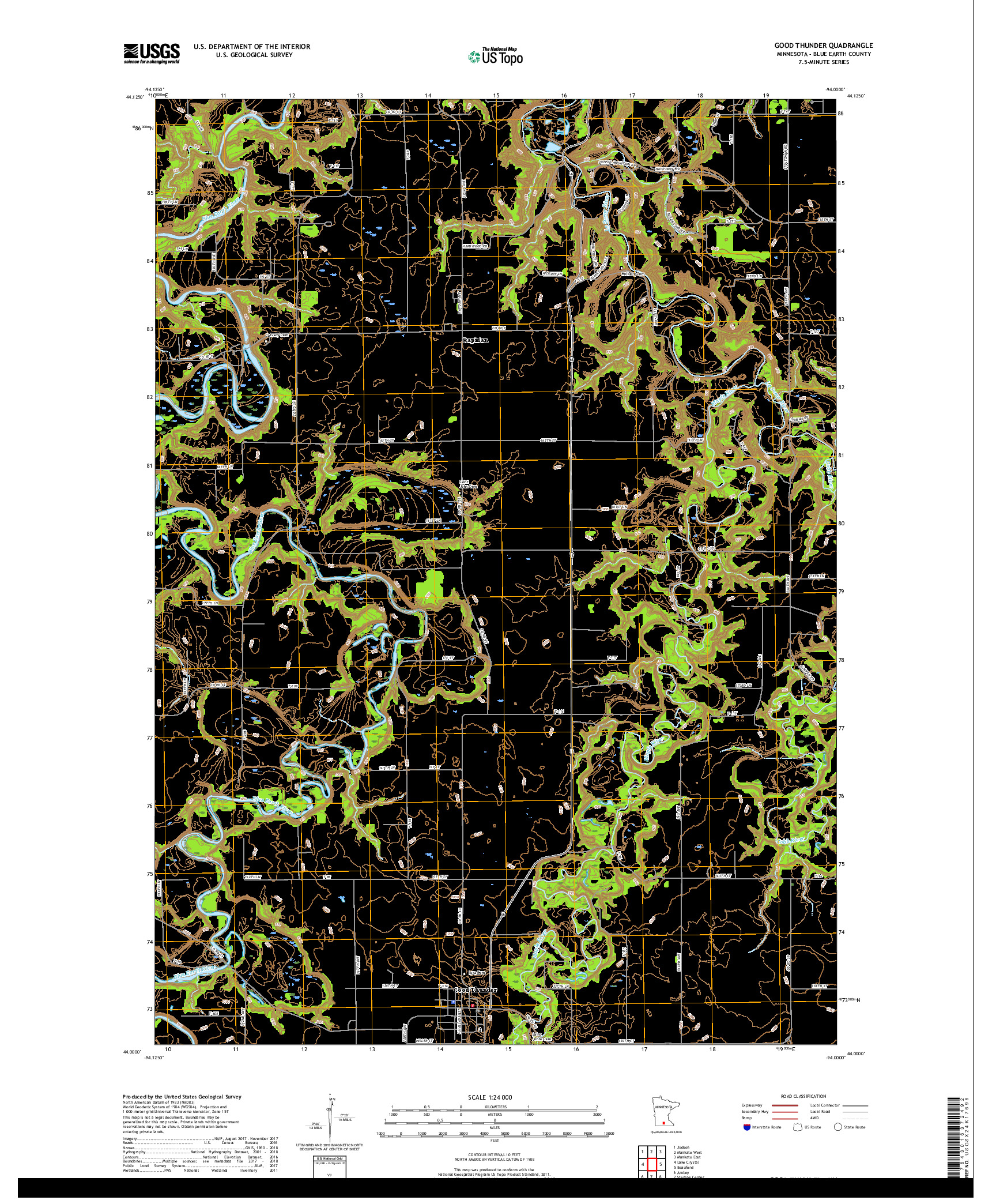 USGS US TOPO 7.5-MINUTE MAP FOR GOOD THUNDER, MN 2019
