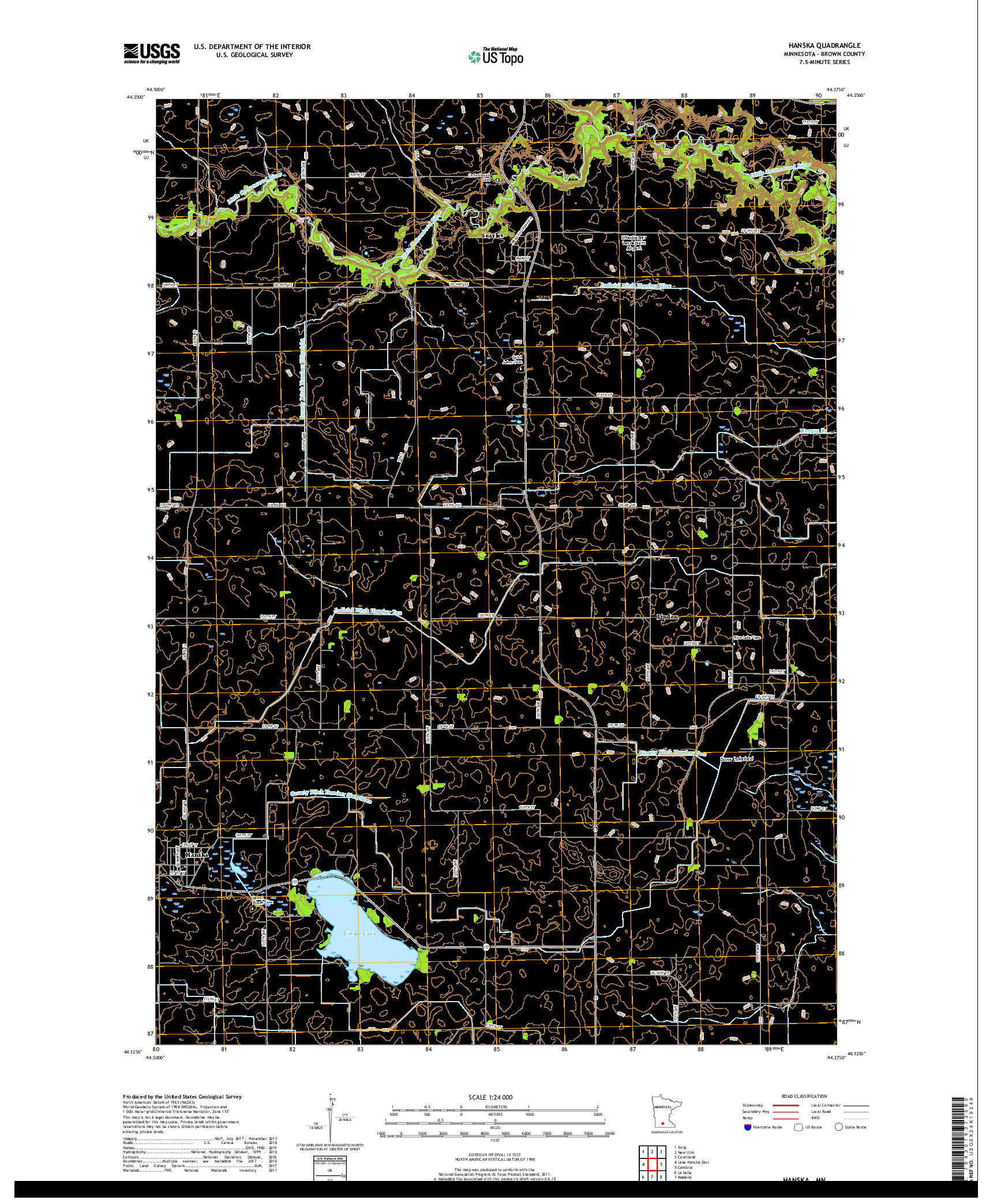 USGS US TOPO 7.5-MINUTE MAP FOR HANSKA, MN 2019