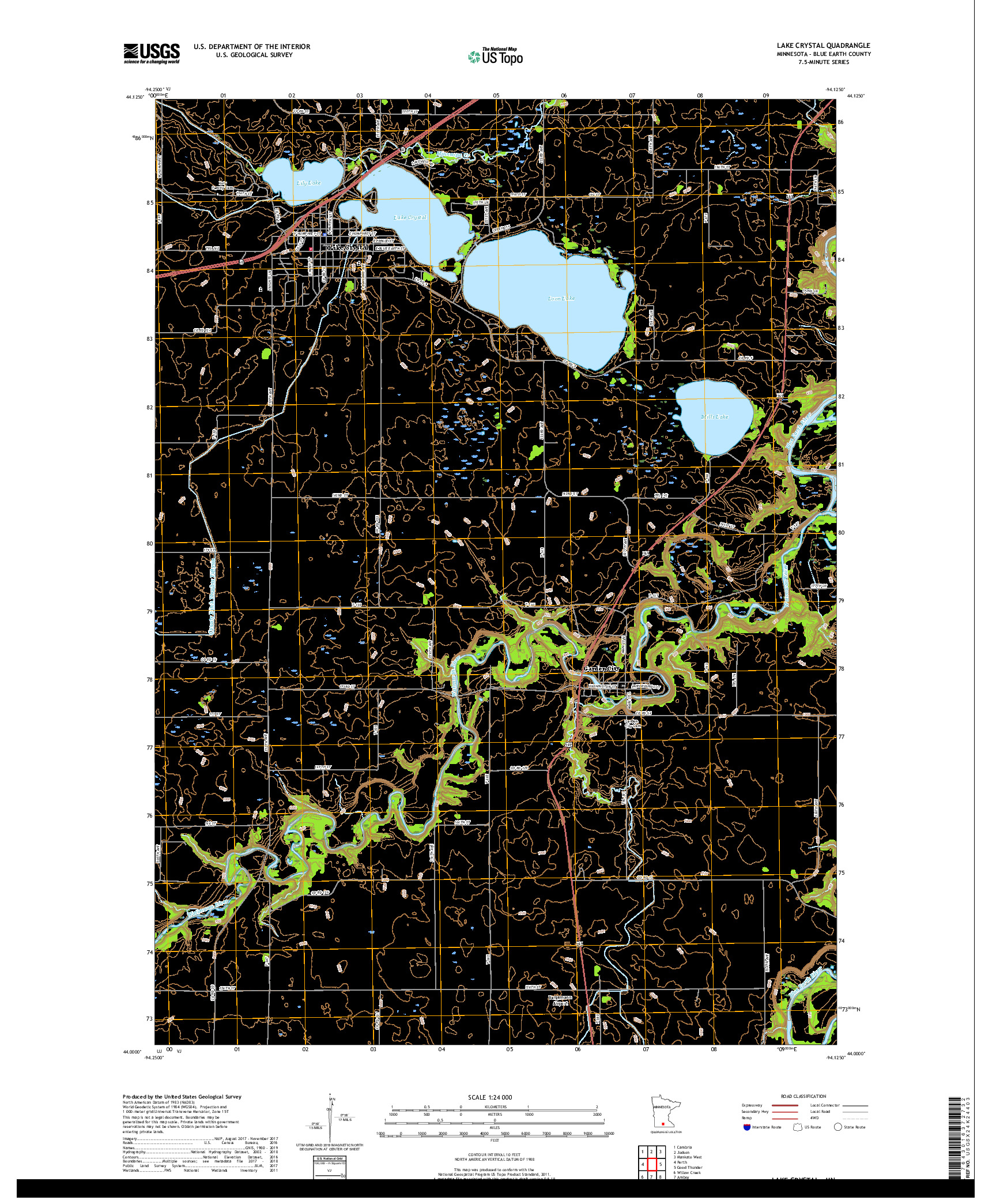 USGS US TOPO 7.5-MINUTE MAP FOR LAKE CRYSTAL, MN 2019