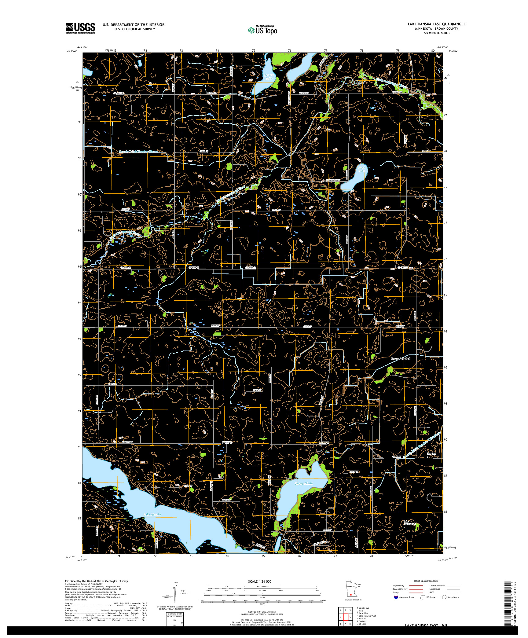 USGS US TOPO 7.5-MINUTE MAP FOR LAKE HANSKA EAST, MN 2019