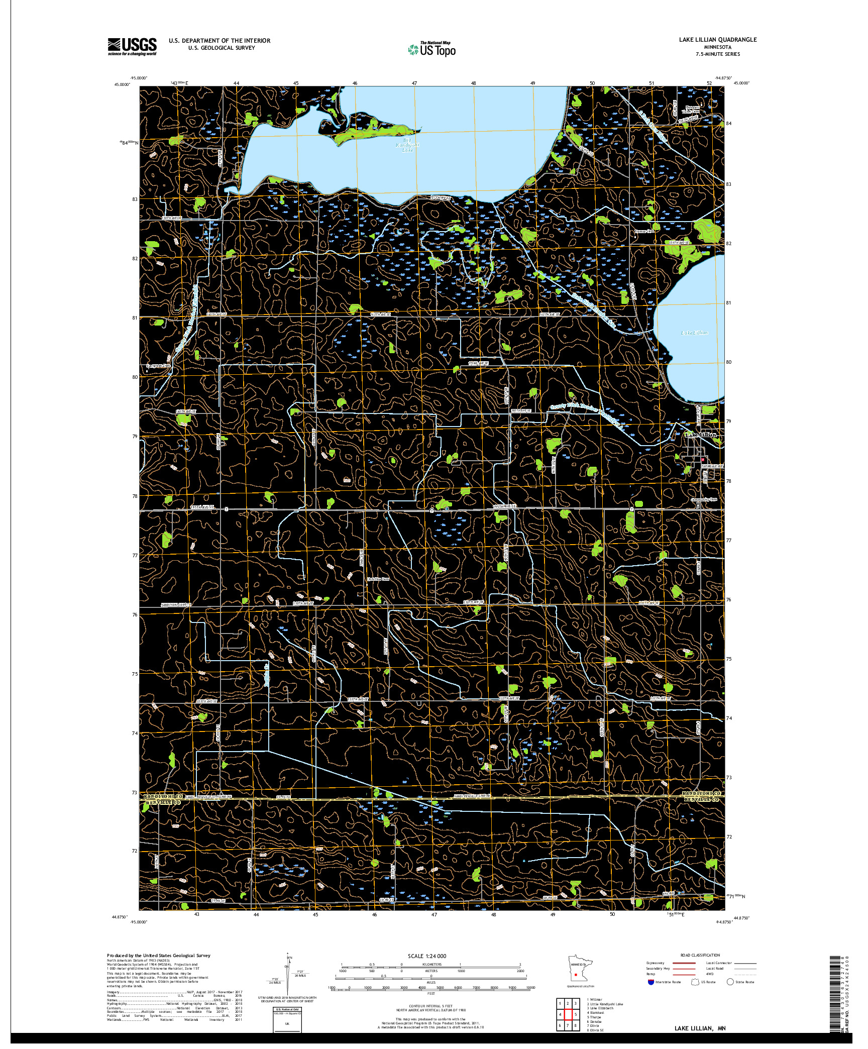 USGS US TOPO 7.5-MINUTE MAP FOR LAKE LILLIAN, MN 2019