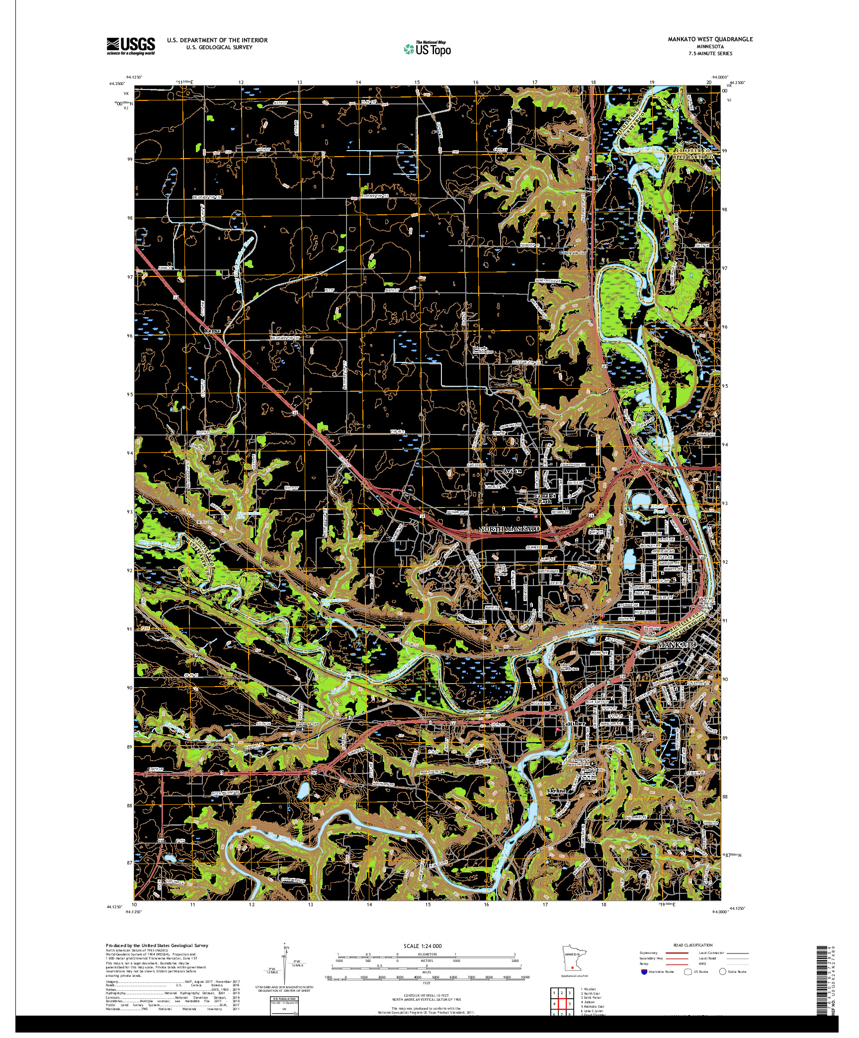 USGS US TOPO 7.5-MINUTE MAP FOR MANKATO WEST, MN 2019