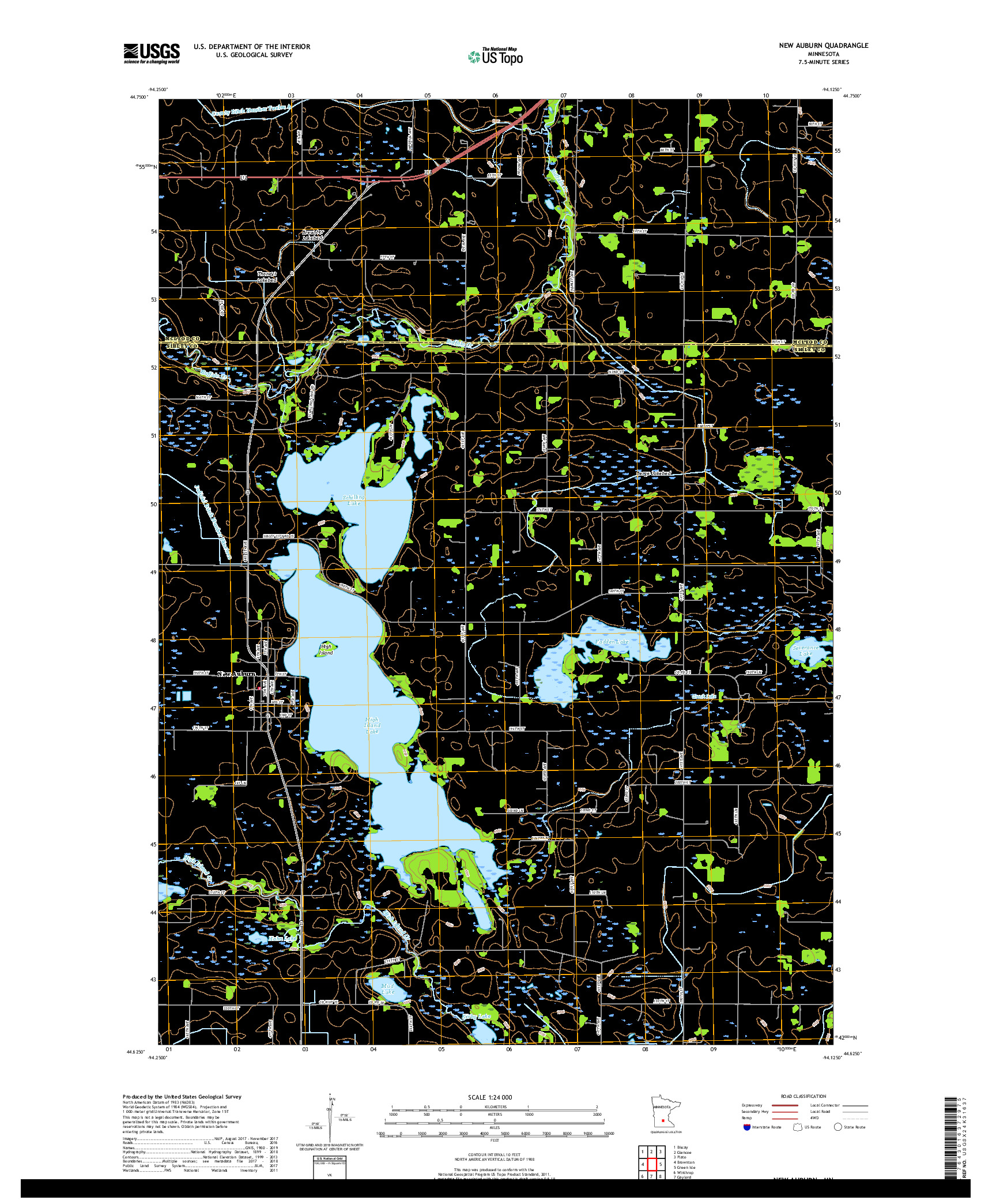 USGS US TOPO 7.5-MINUTE MAP FOR NEW AUBURN, MN 2019