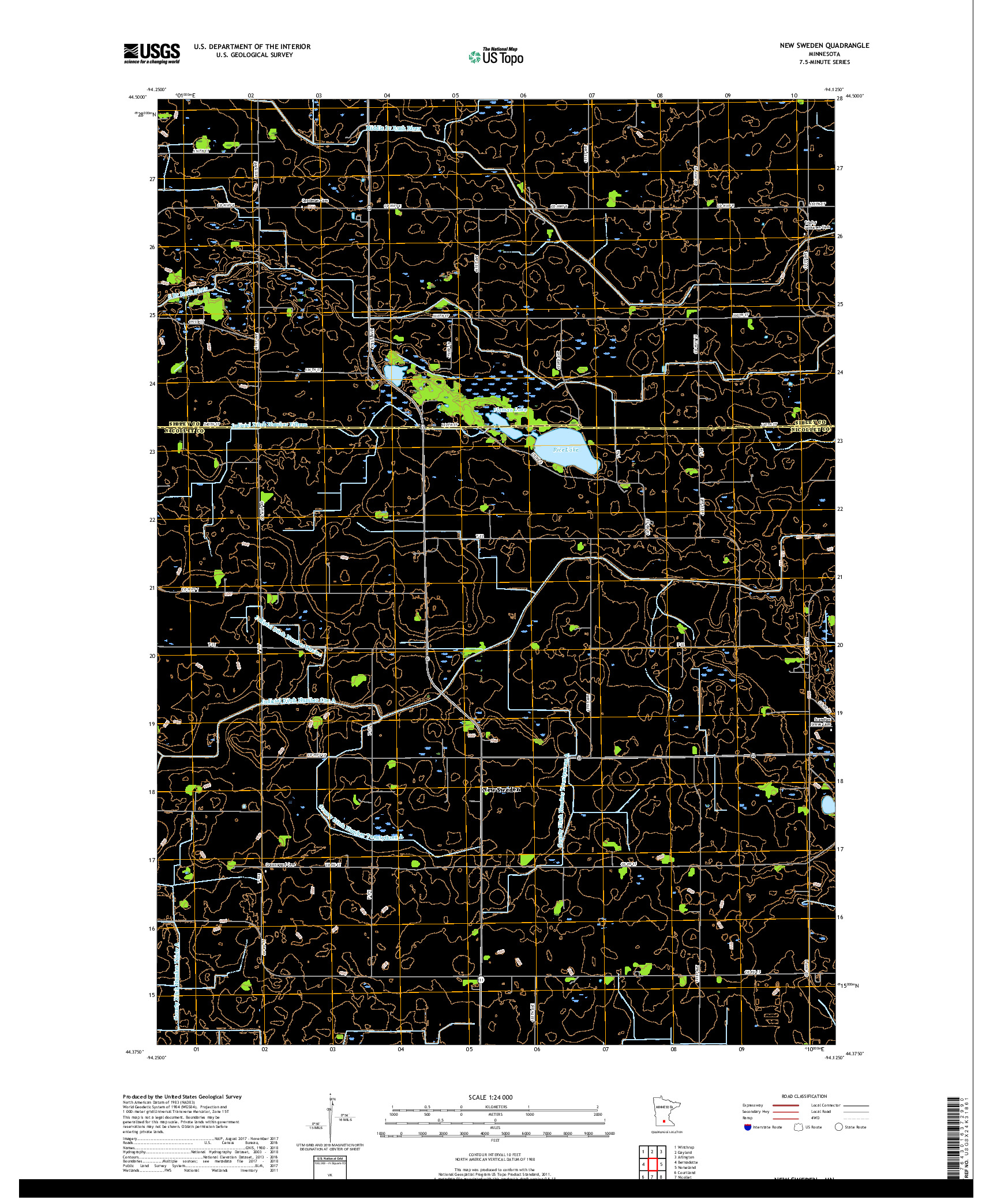 USGS US TOPO 7.5-MINUTE MAP FOR NEW SWEDEN, MN 2019