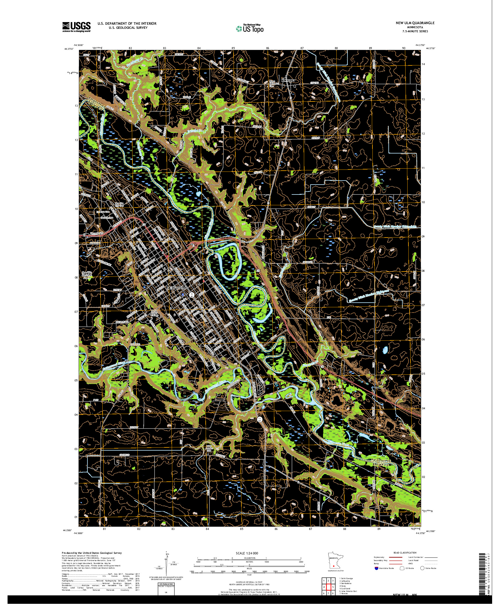 USGS US TOPO 7.5-MINUTE MAP FOR NEW ULM, MN 2019