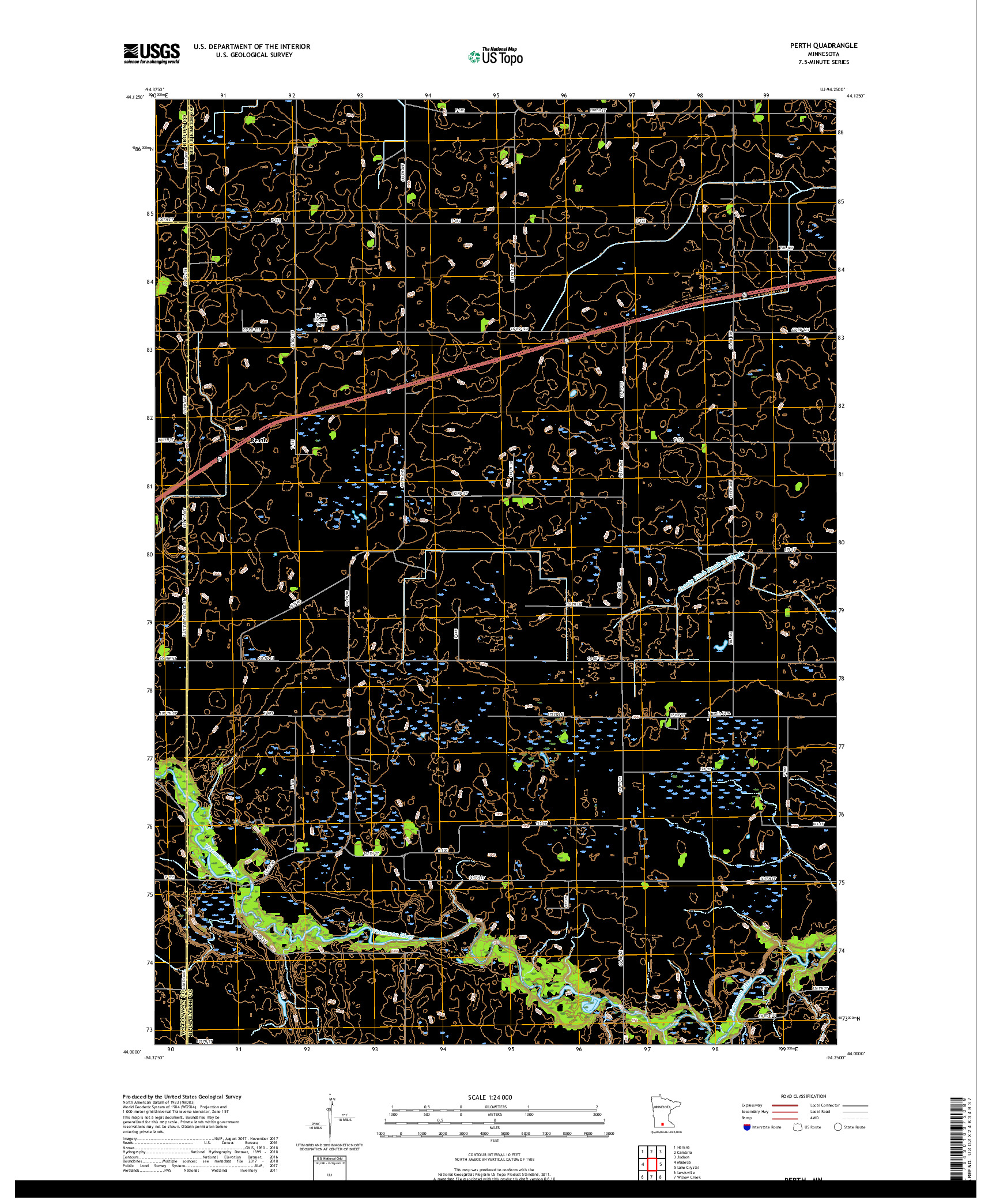 USGS US TOPO 7.5-MINUTE MAP FOR PERTH, MN 2019
