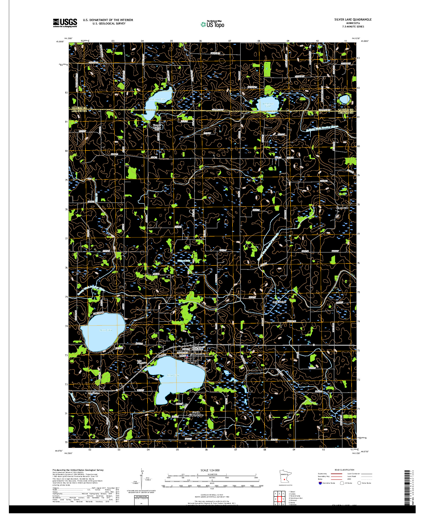 USGS US TOPO 7.5-MINUTE MAP FOR SILVER LAKE, MN 2019