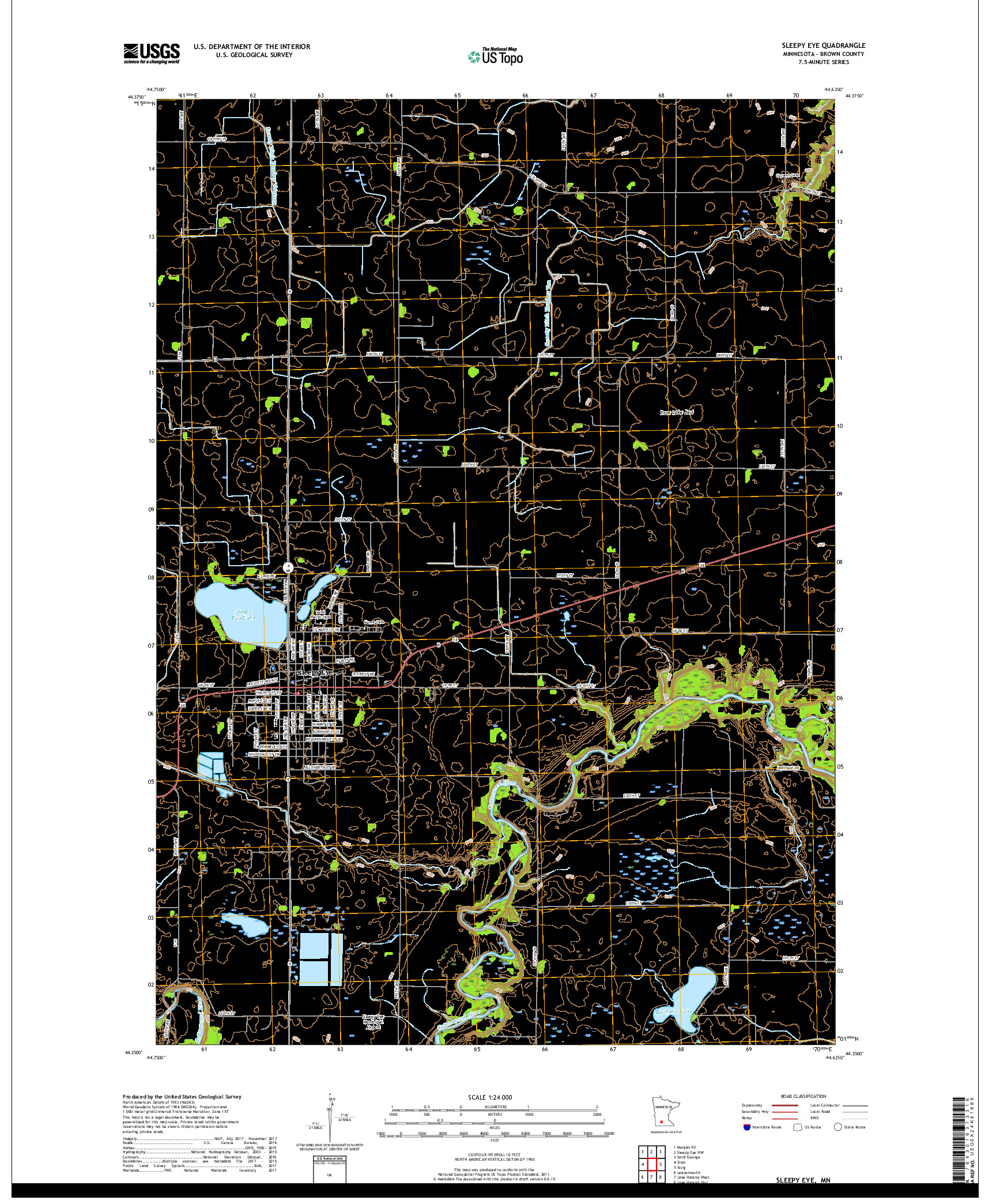 USGS US TOPO 7.5-MINUTE MAP FOR SLEEPY EYE, MN 2019