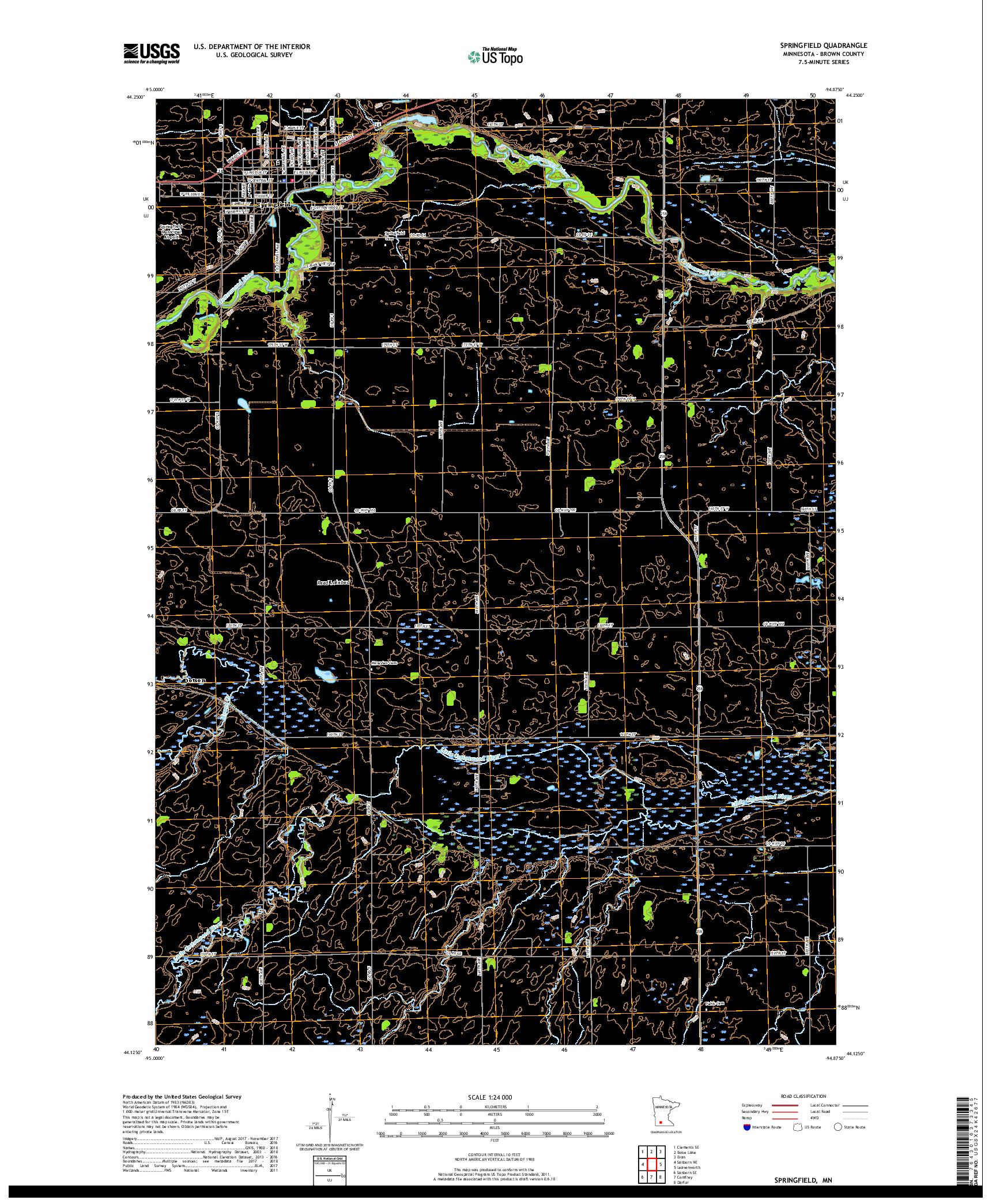 USGS US TOPO 7.5-MINUTE MAP FOR SPRINGFIELD, MN 2019