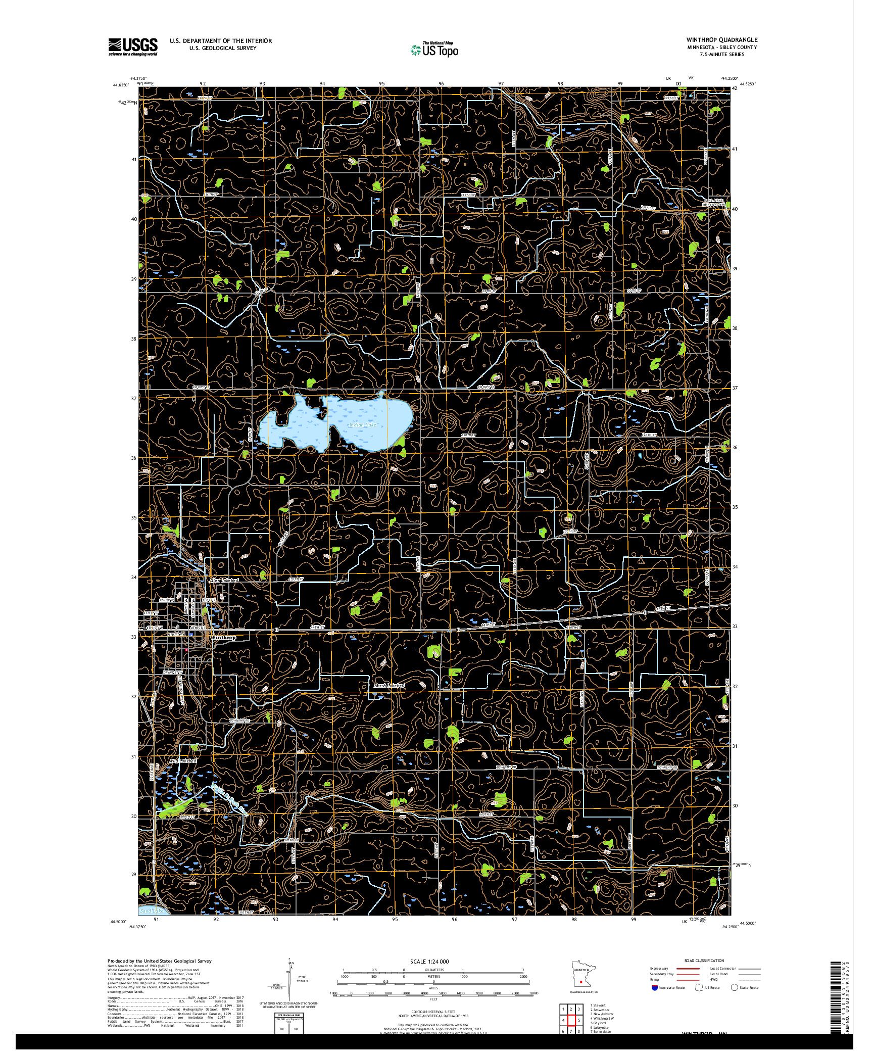 USGS US TOPO 7.5-MINUTE MAP FOR WINTHROP, MN 2019