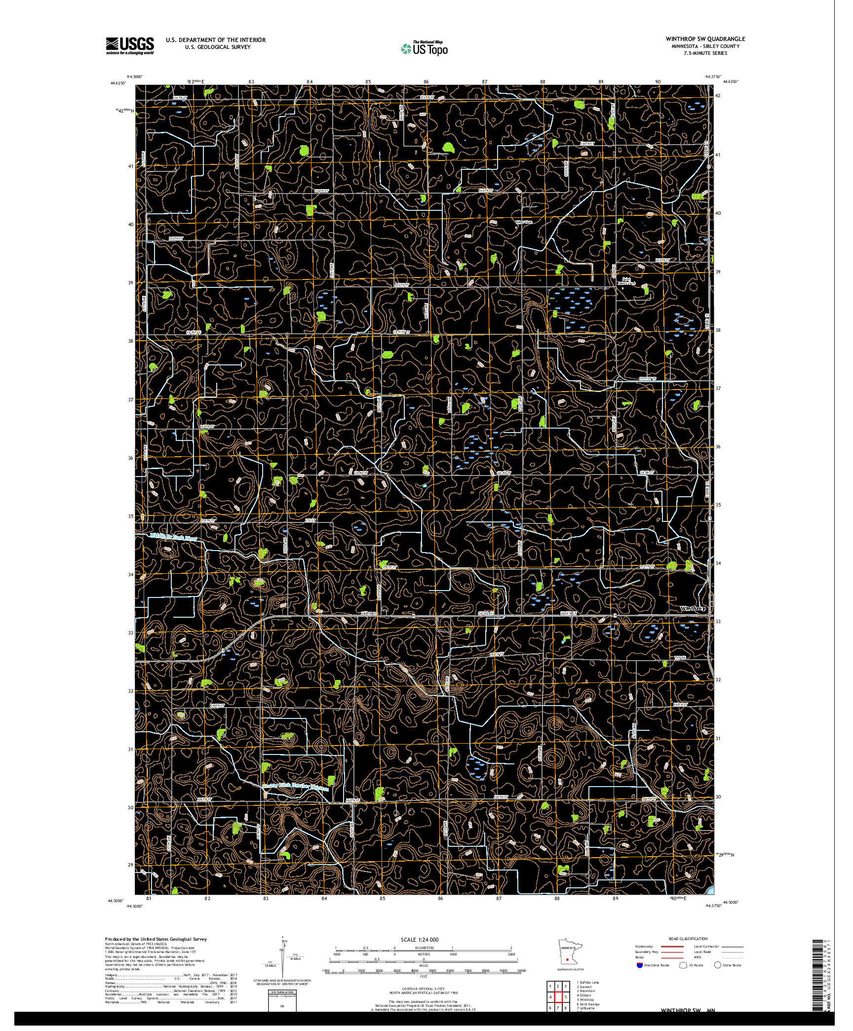 USGS US TOPO 7.5-MINUTE MAP FOR WINTHROP SW, MN 2019