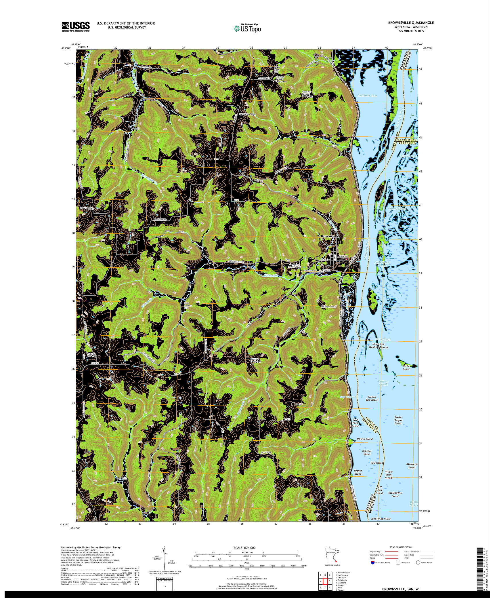 USGS US TOPO 7.5-MINUTE MAP FOR BROWNSVILLE, MN,WI 2019