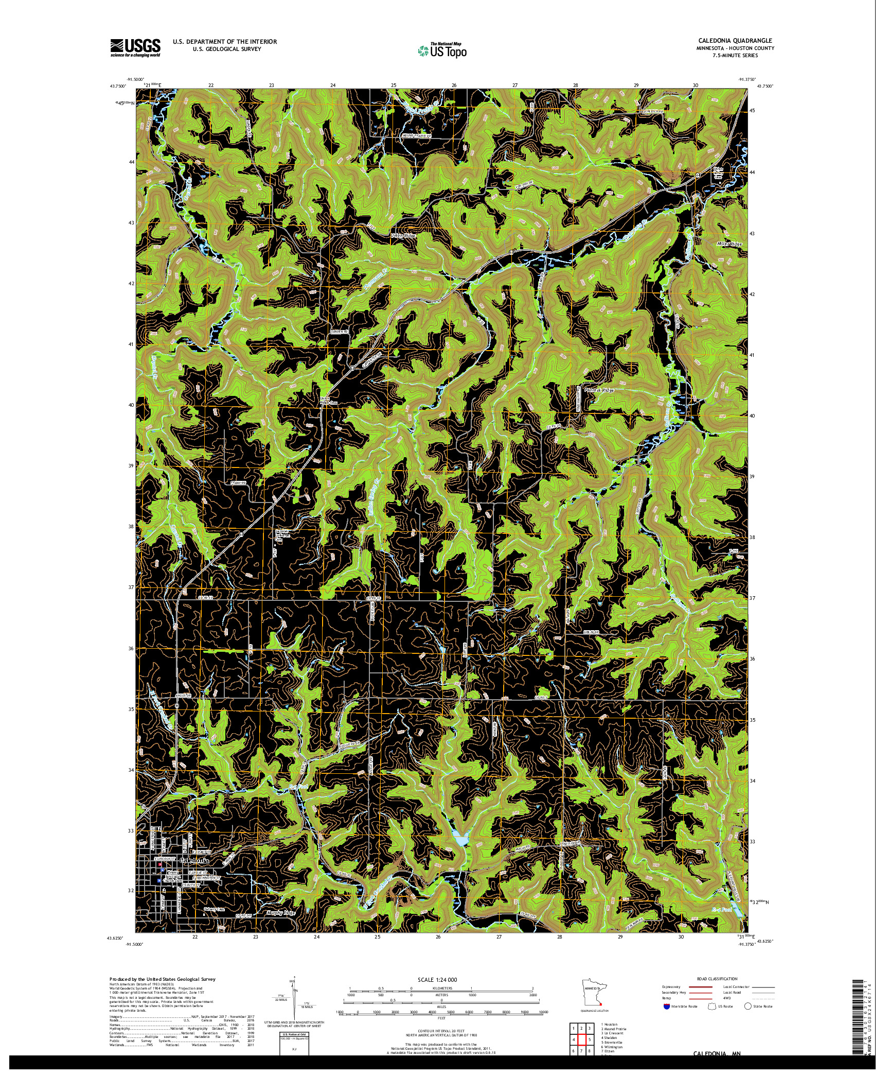 USGS US TOPO 7.5-MINUTE MAP FOR CALEDONIA, MN 2019