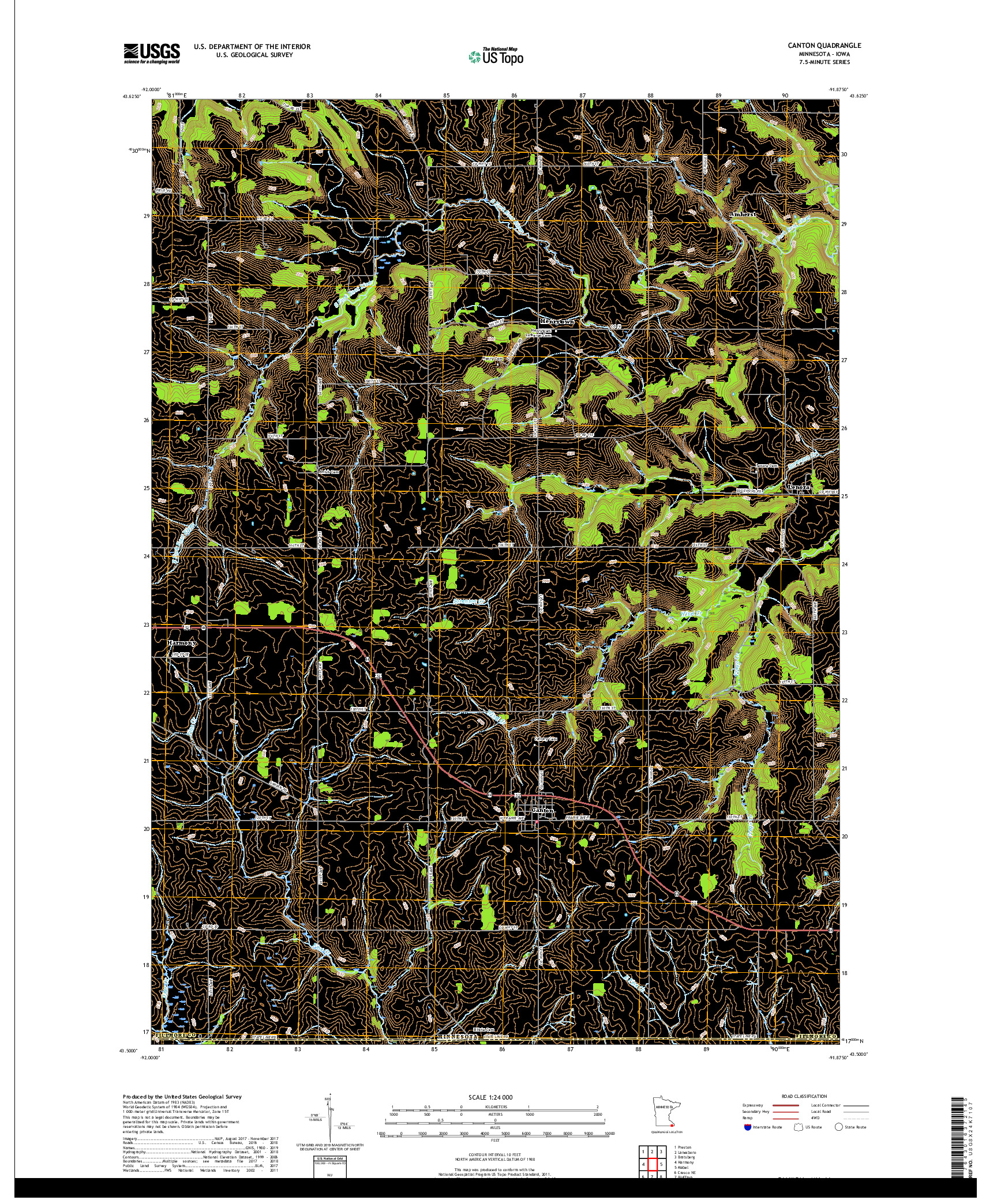 USGS US TOPO 7.5-MINUTE MAP FOR CANTON, MN,IA 2019