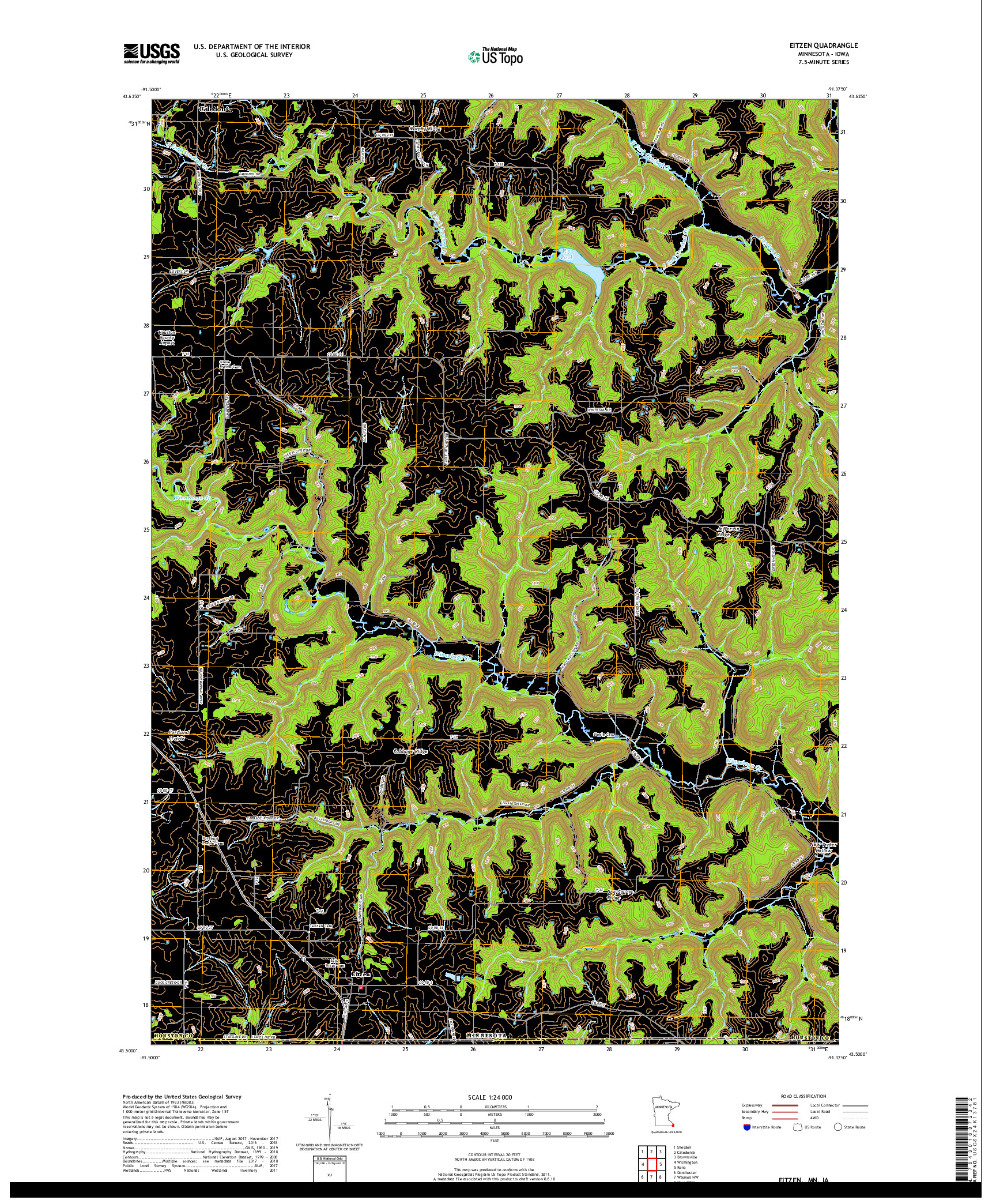 USGS US TOPO 7.5-MINUTE MAP FOR EITZEN, MN,IA 2019