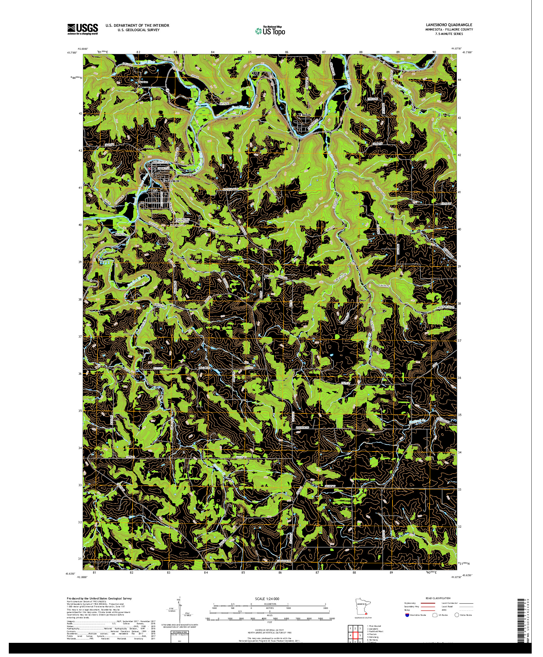 USGS US TOPO 7.5-MINUTE MAP FOR LANESBORO, MN 2019