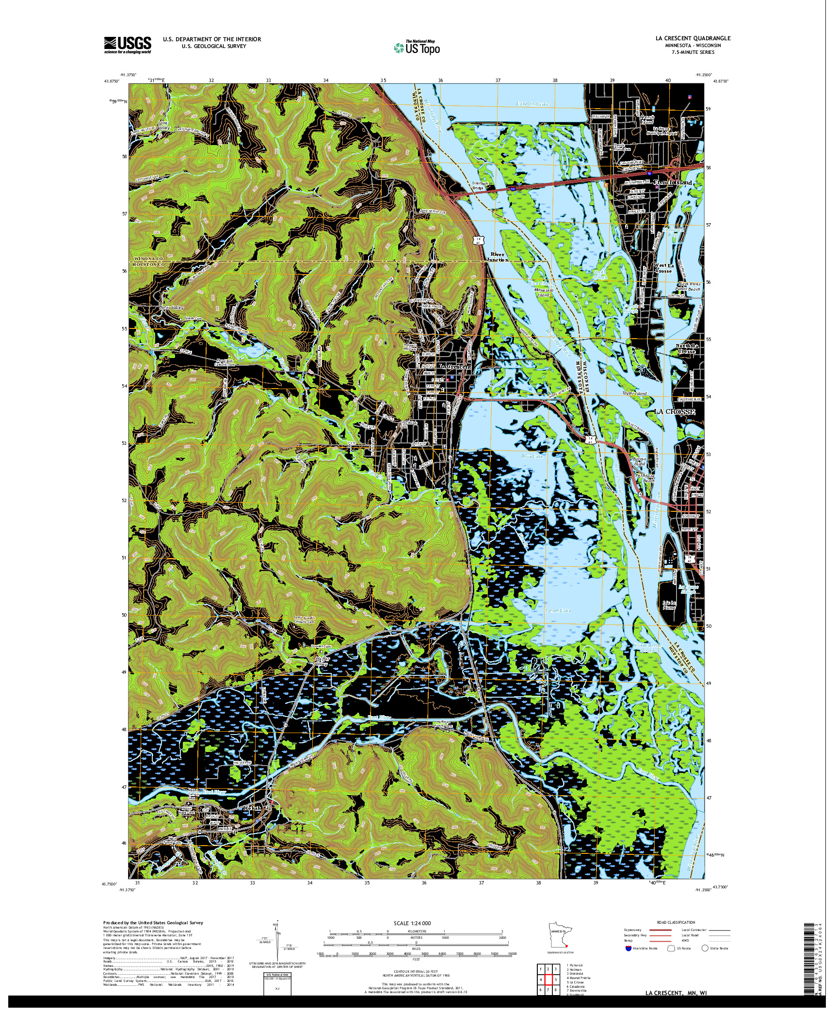 USGS US TOPO 7.5-MINUTE MAP FOR LA CRESCENT, MN,WI 2019
