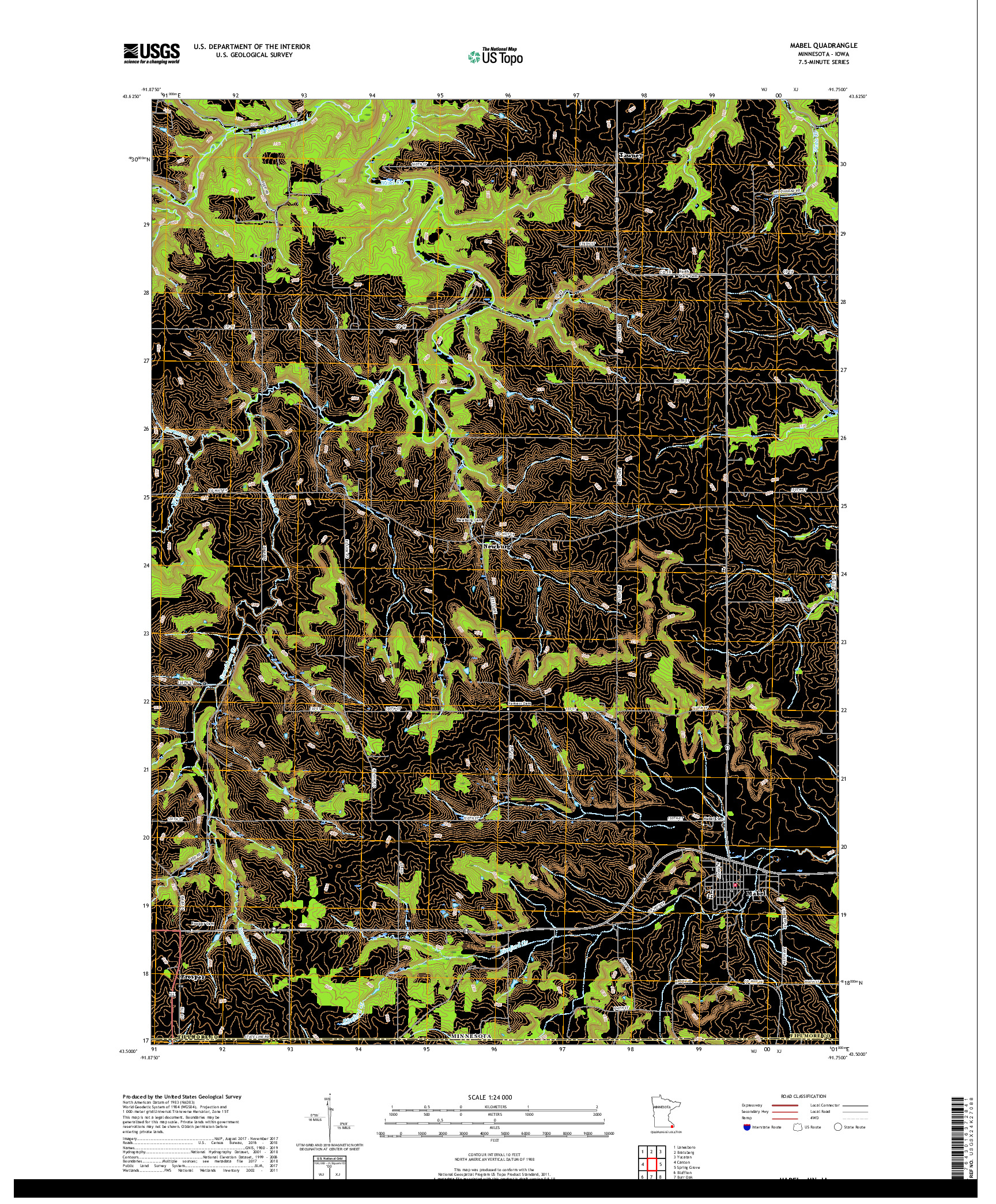 USGS US TOPO 7.5-MINUTE MAP FOR MABEL, MN,IA 2019