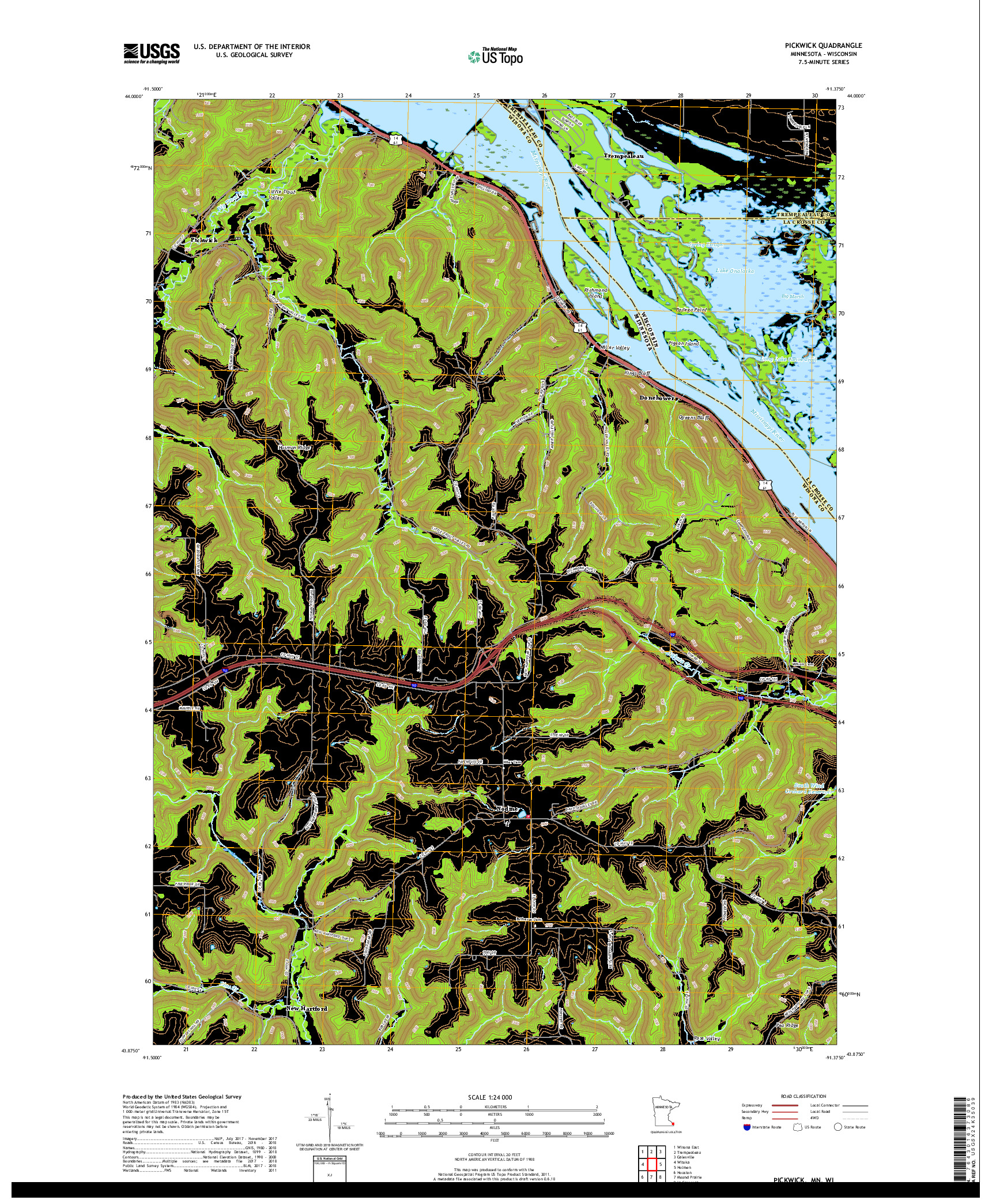 USGS US TOPO 7.5-MINUTE MAP FOR PICKWICK, MN,WI 2019