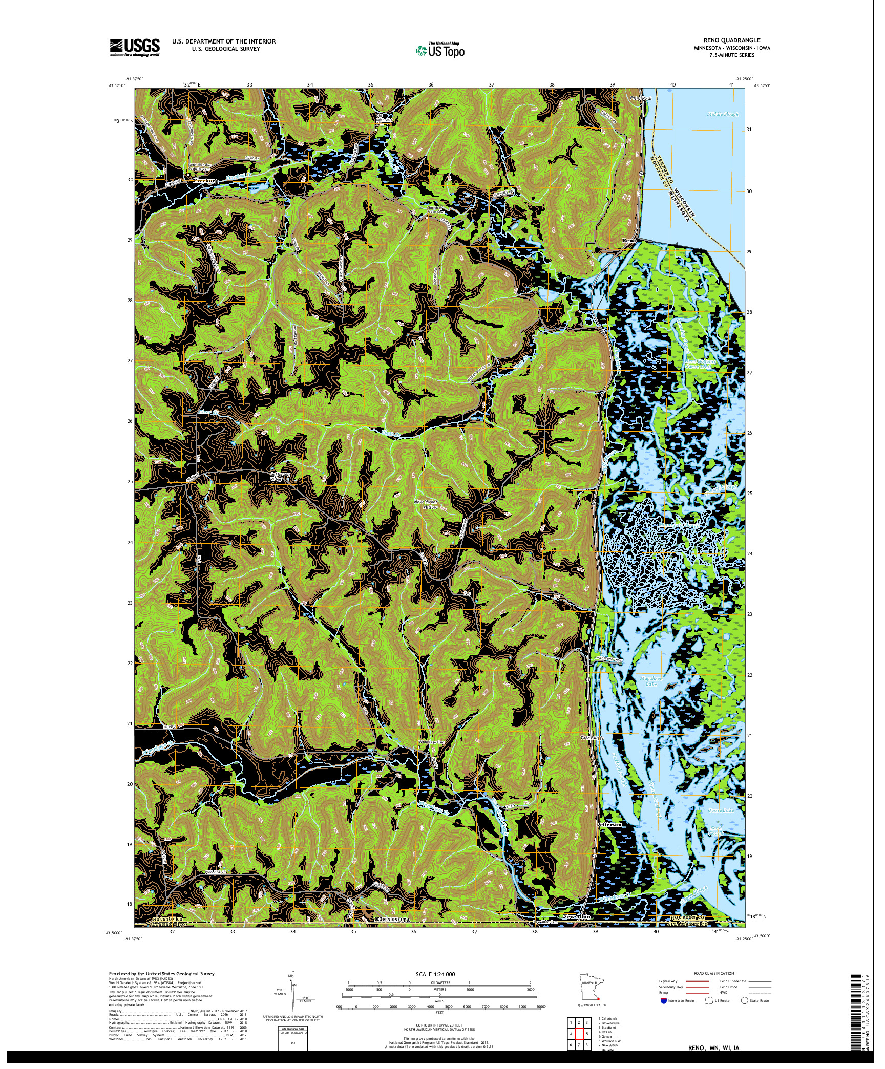 USGS US TOPO 7.5-MINUTE MAP FOR RENO, MN,WI,IA 2019