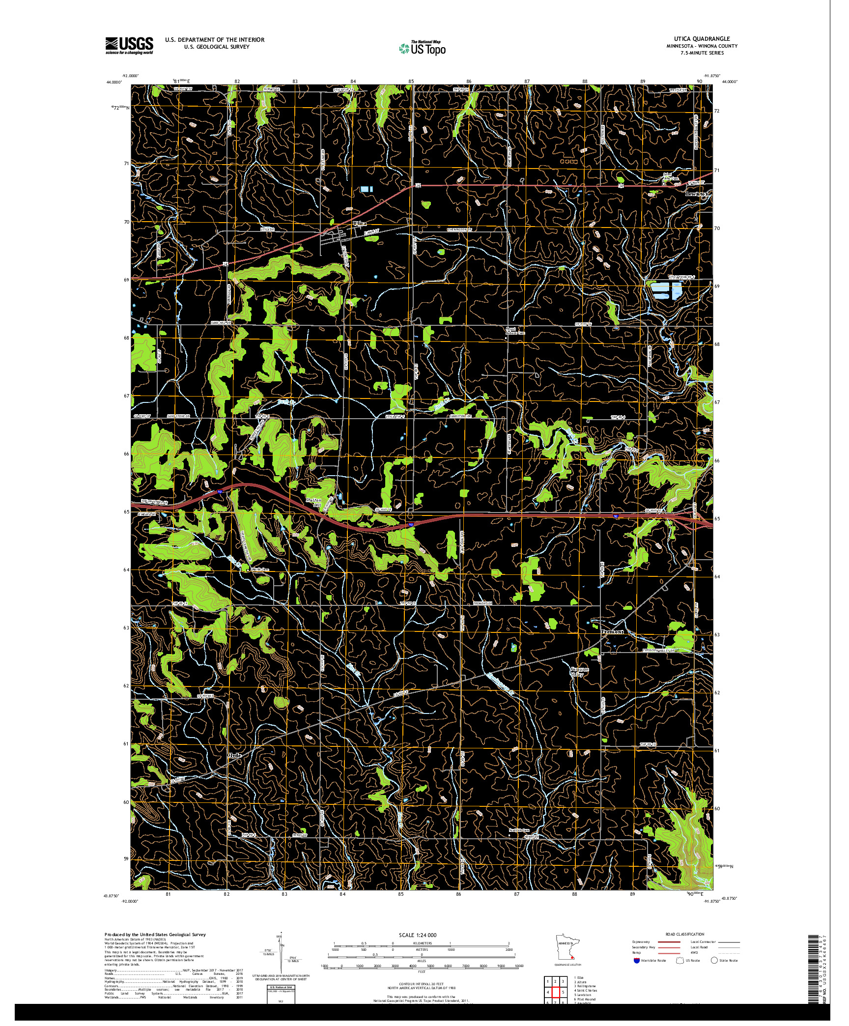 USGS US TOPO 7.5-MINUTE MAP FOR UTICA, MN 2019