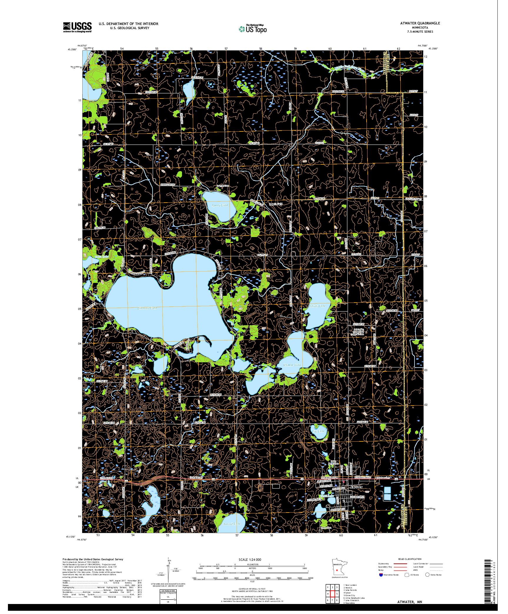 USGS US TOPO 7.5-MINUTE MAP FOR ATWATER, MN 2019
