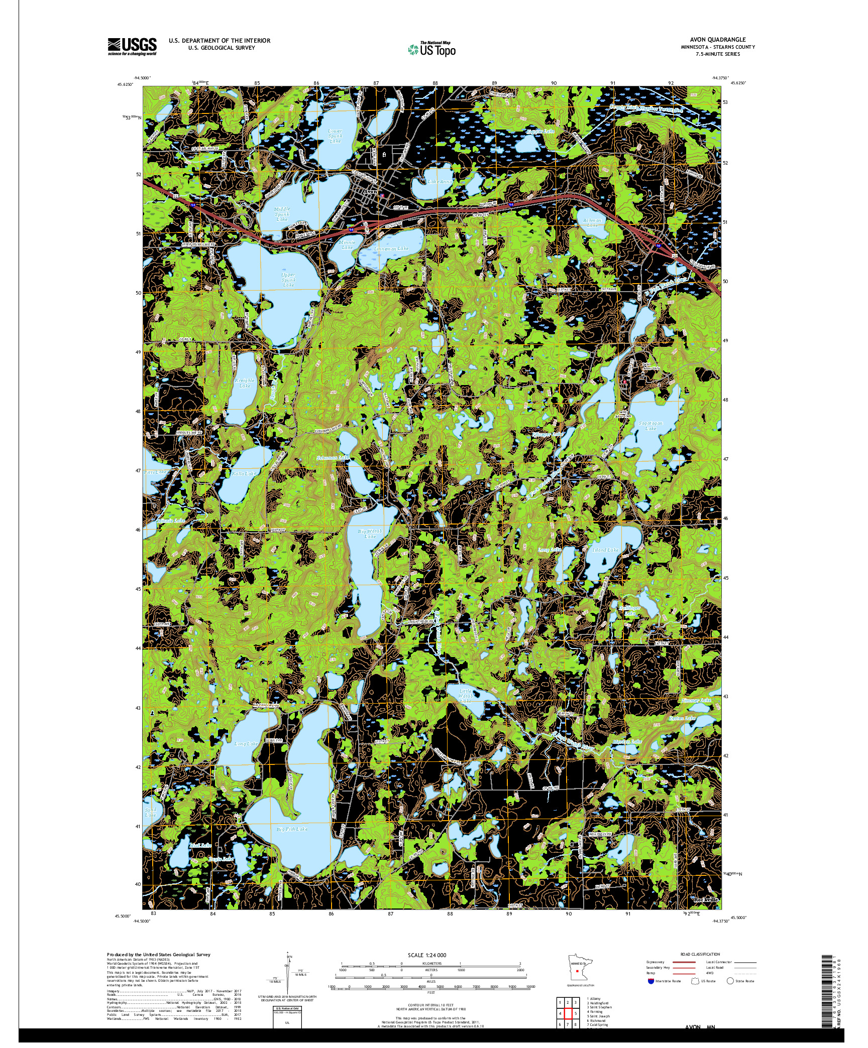 USGS US TOPO 7.5-MINUTE MAP FOR AVON, MN 2019