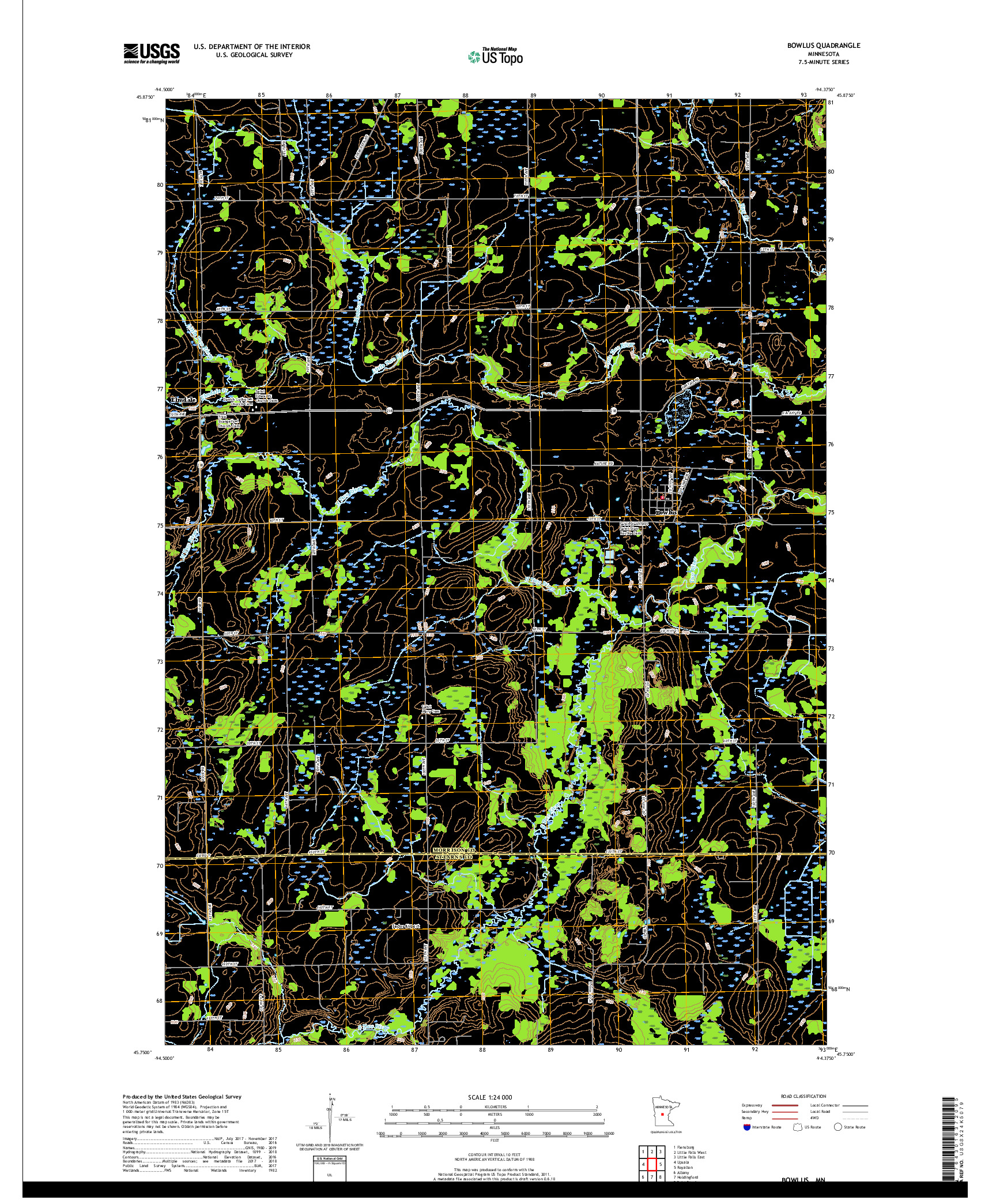 USGS US TOPO 7.5-MINUTE MAP FOR BOWLUS, MN 2019