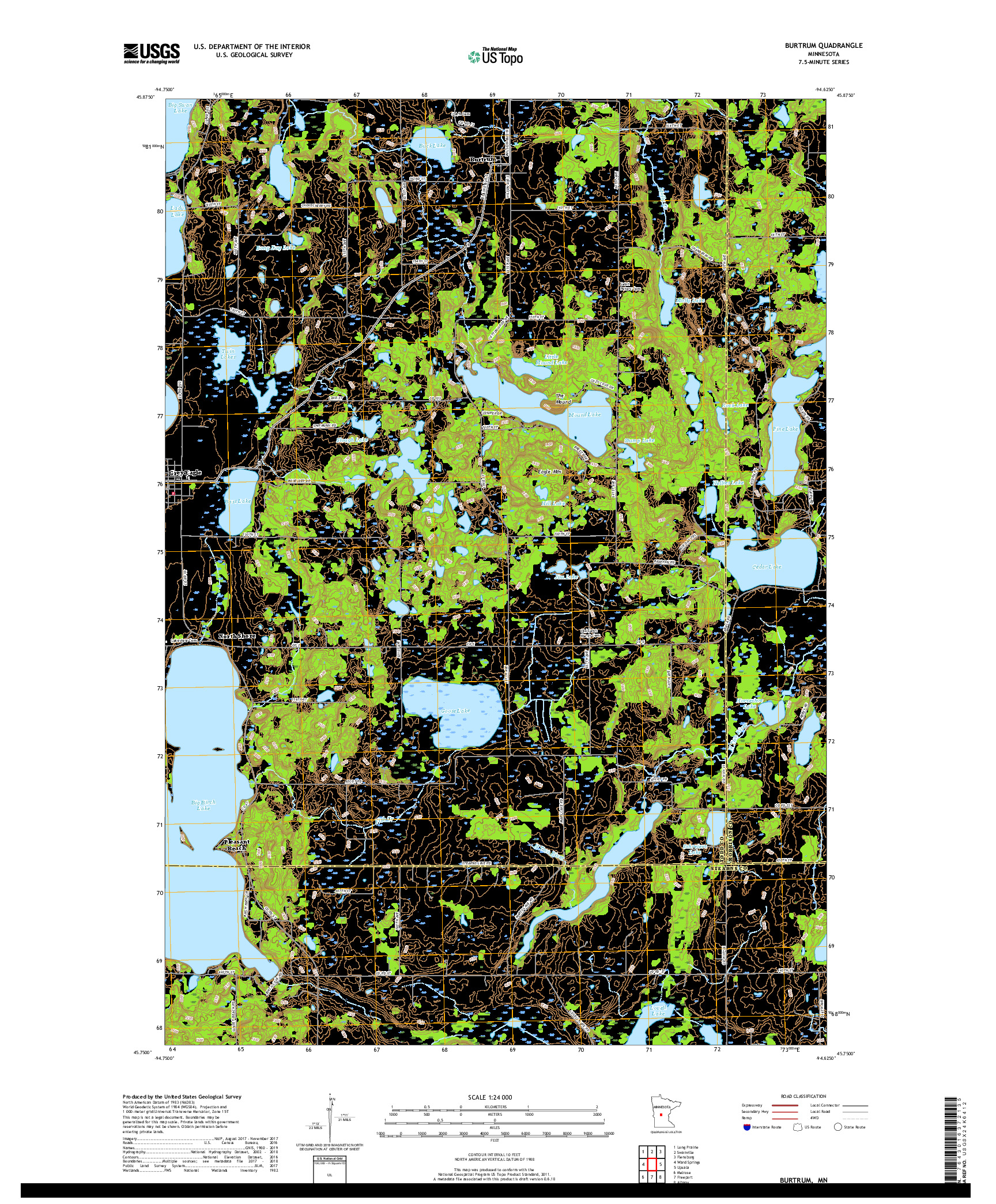 USGS US TOPO 7.5-MINUTE MAP FOR BURTRUM, MN 2019