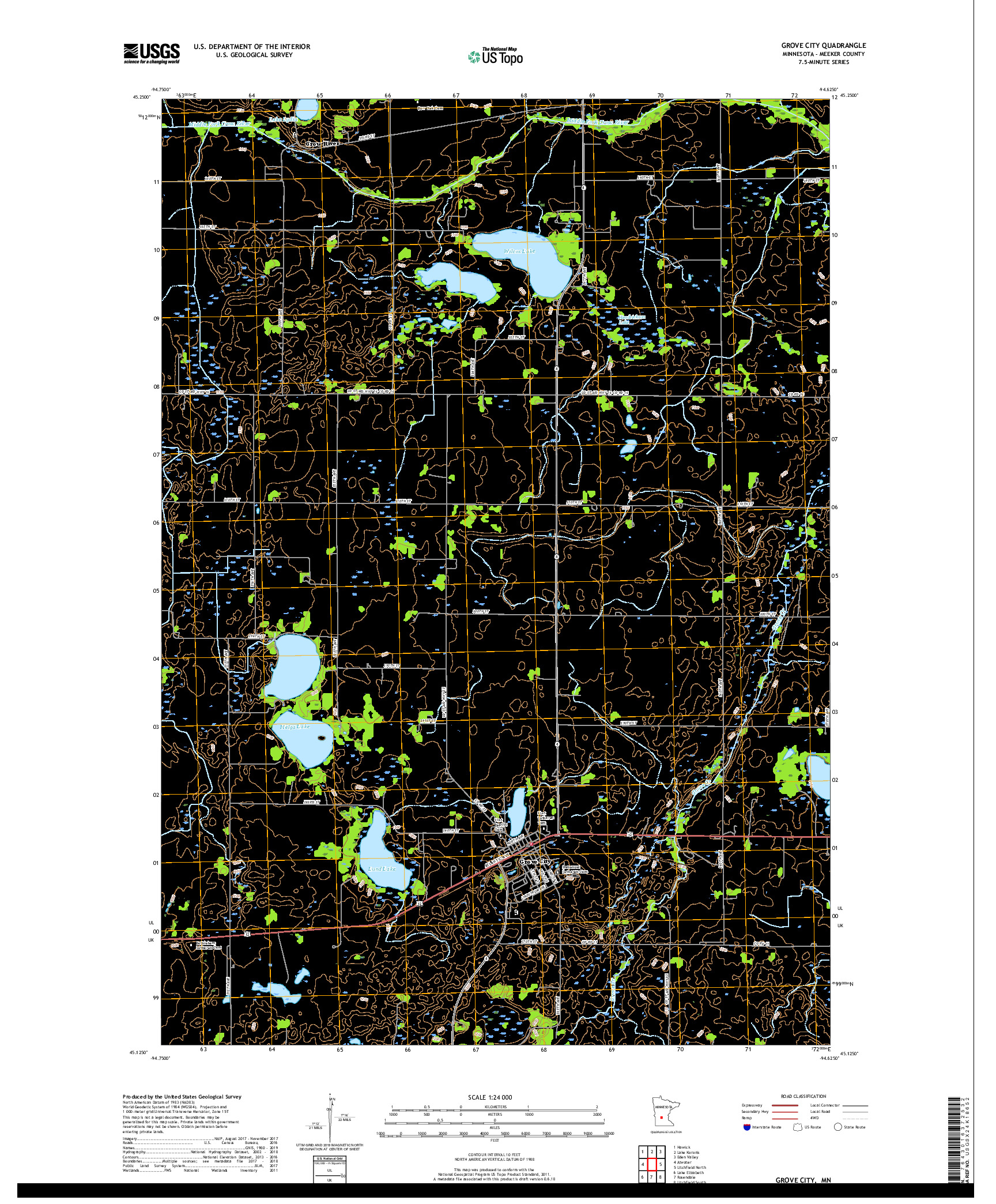 USGS US TOPO 7.5-MINUTE MAP FOR GROVE CITY, MN 2019