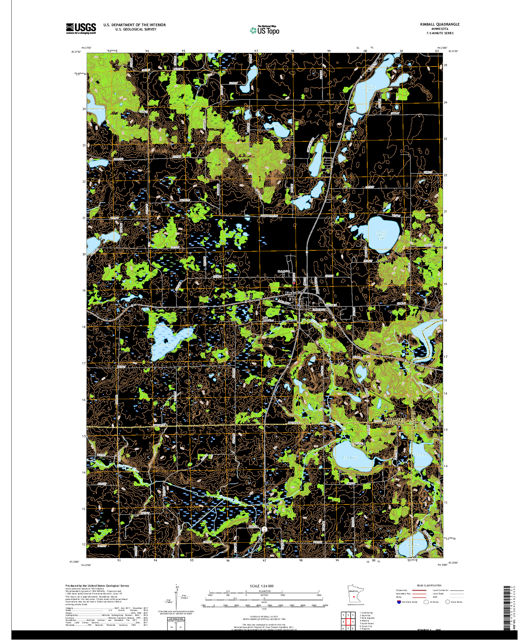 USGS US TOPO 7.5-MINUTE MAP FOR KIMBALL, MN 2019