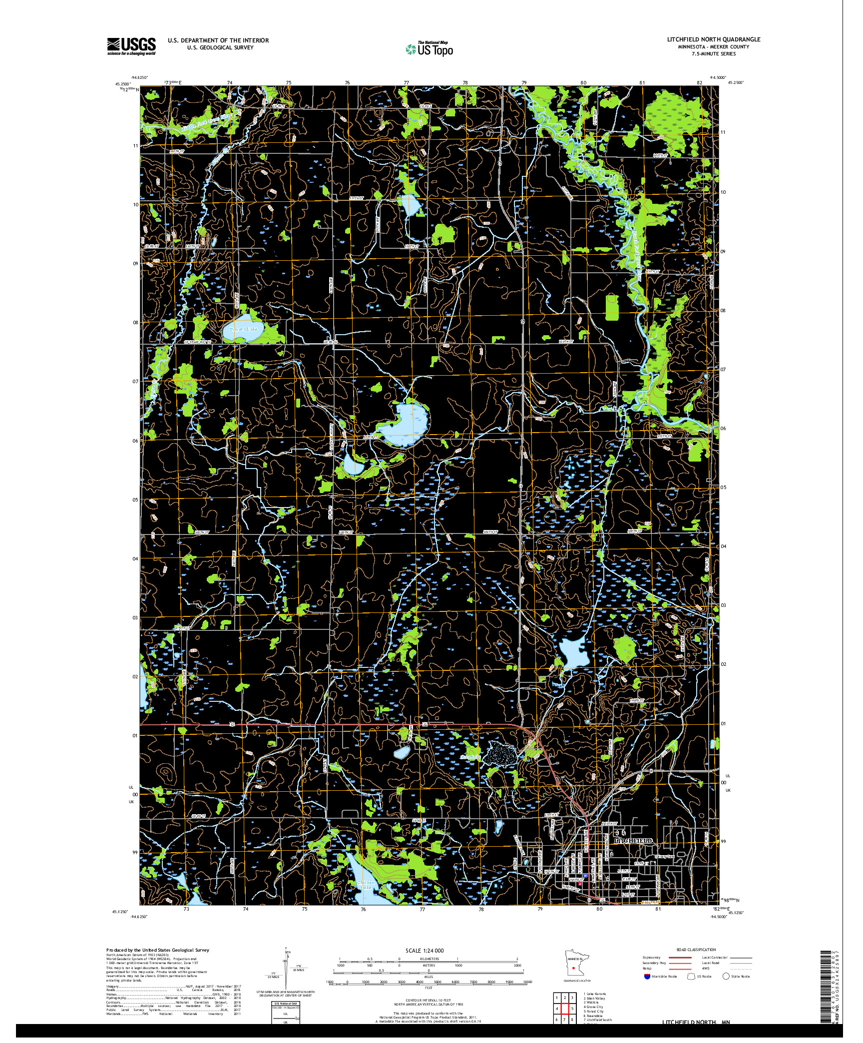 USGS US TOPO 7.5-MINUTE MAP FOR LITCHFIELD NORTH, MN 2019