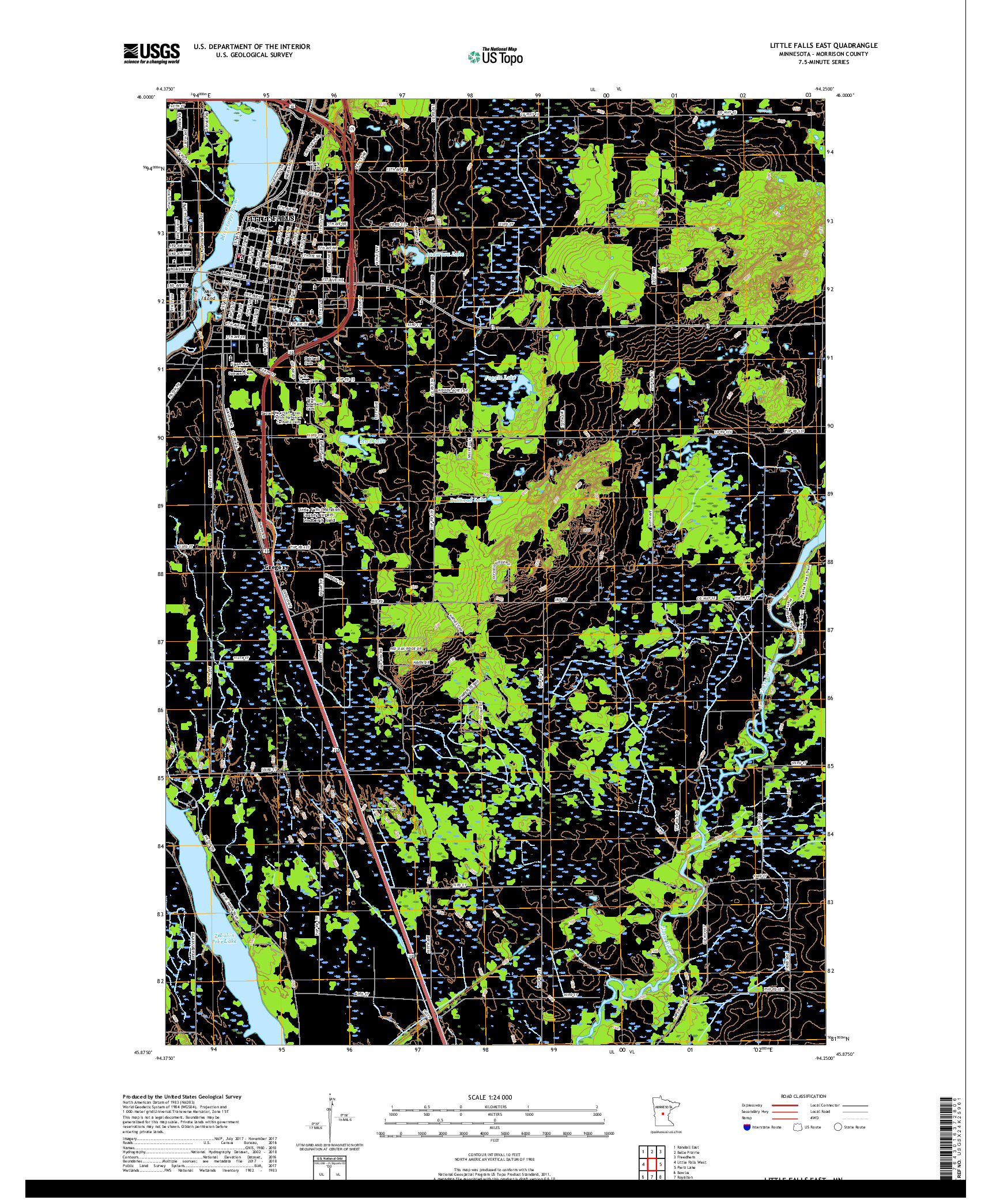 USGS US TOPO 7.5-MINUTE MAP FOR LITTLE FALLS EAST, MN 2019