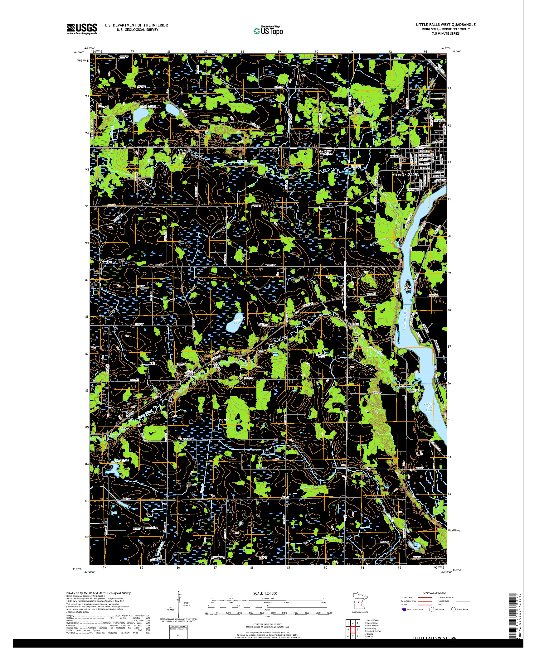 USGS US TOPO 7.5-MINUTE MAP FOR LITTLE FALLS WEST, MN 2019