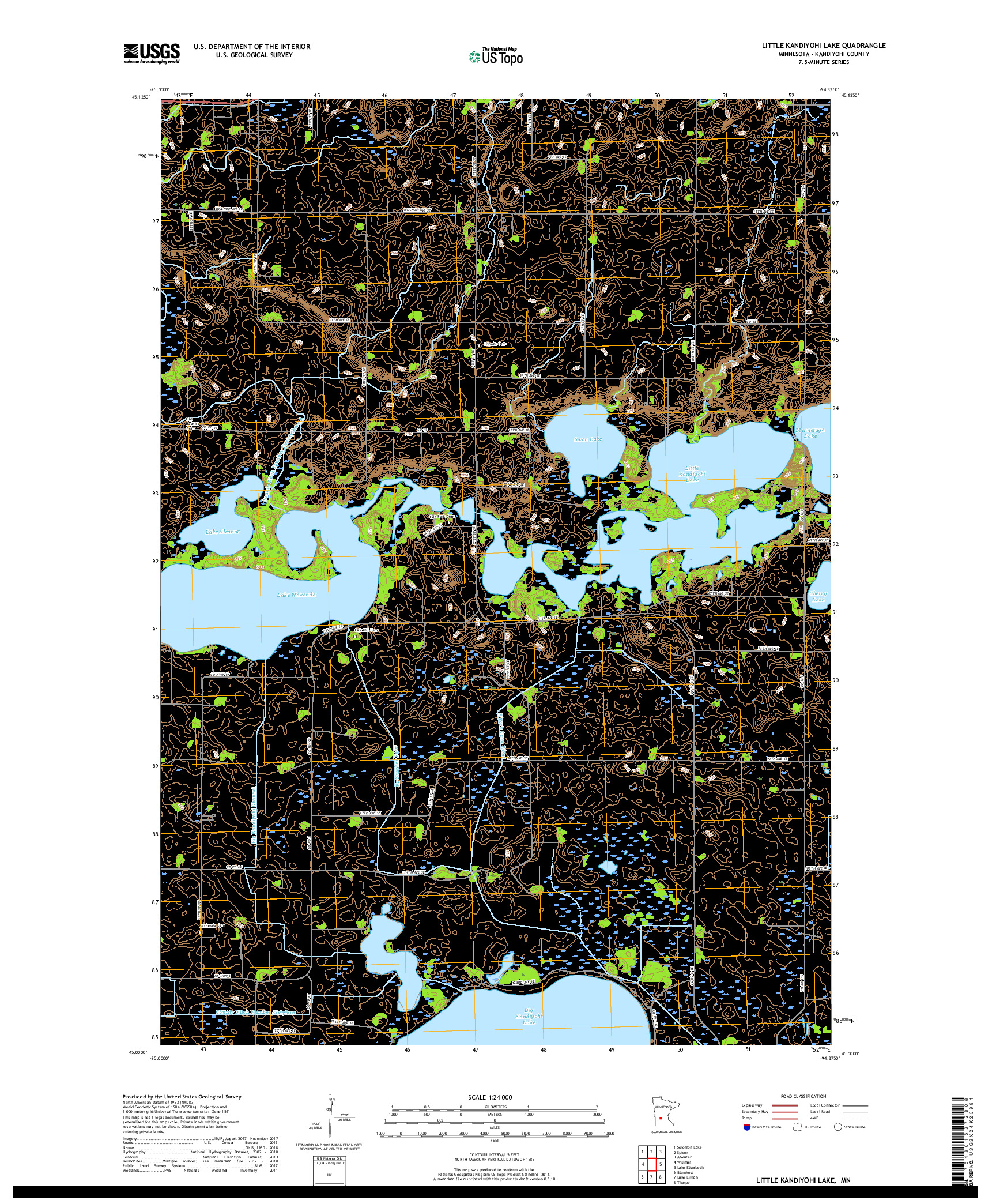 USGS US TOPO 7.5-MINUTE MAP FOR LITTLE KANDIYOHI LAKE, MN 2019
