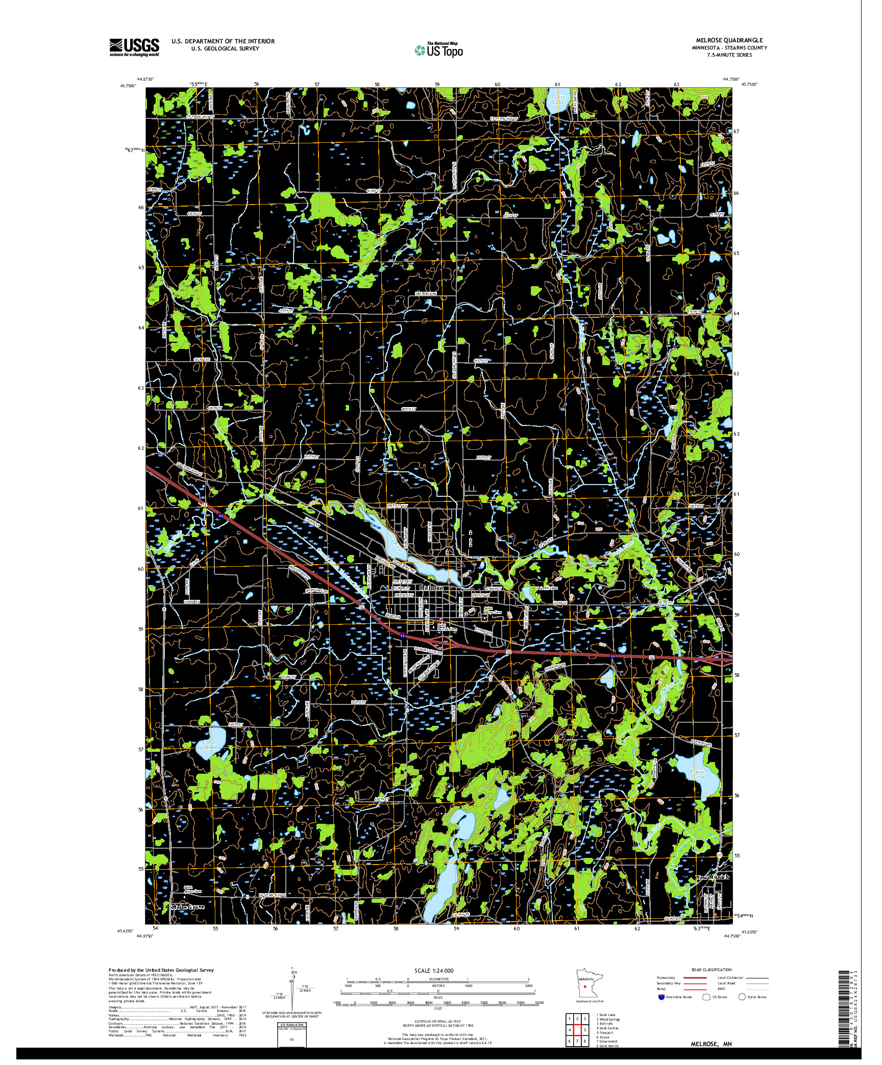 USGS US TOPO 7.5-MINUTE MAP FOR MELROSE, MN 2019