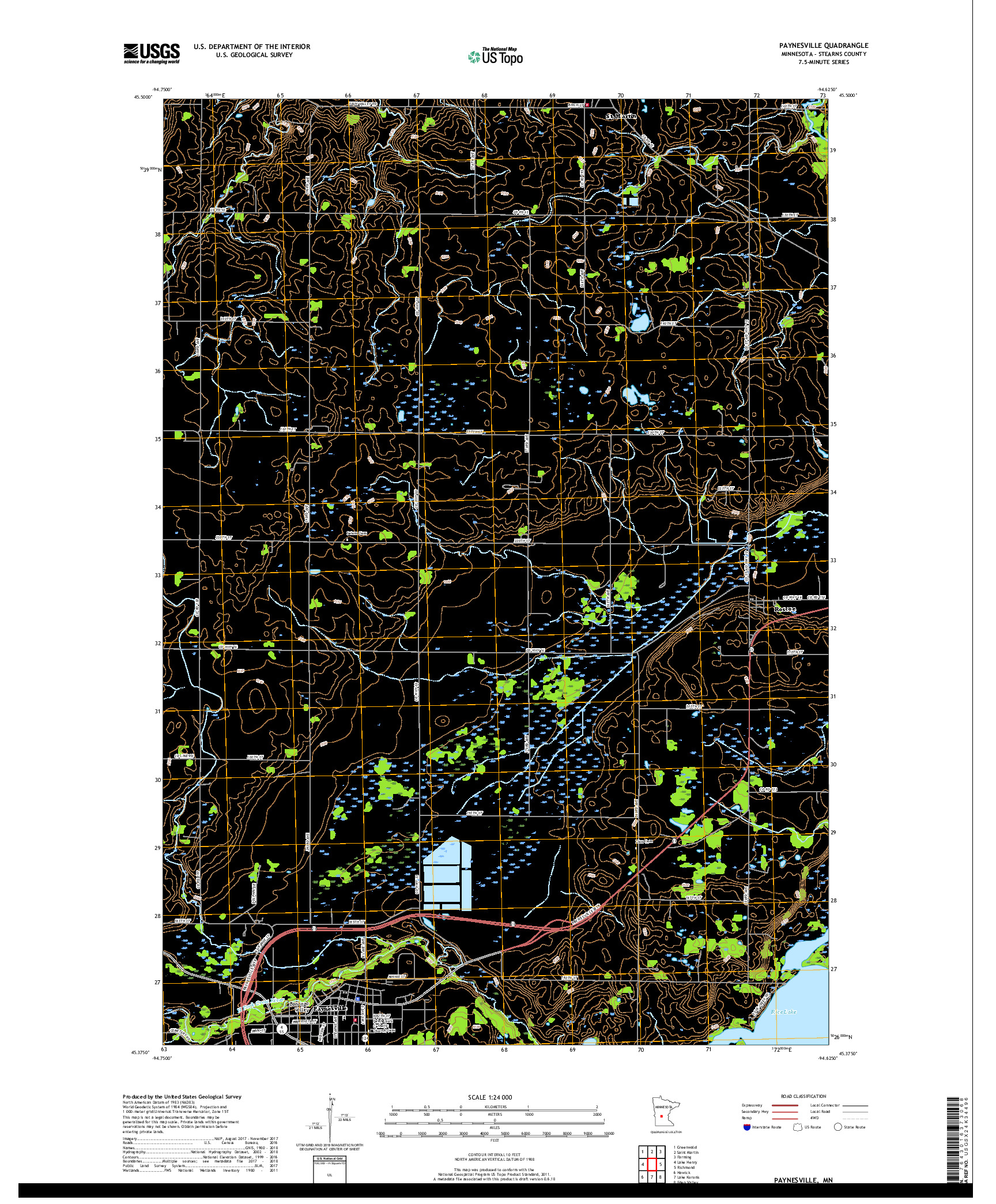 USGS US TOPO 7.5-MINUTE MAP FOR PAYNESVILLE, MN 2019