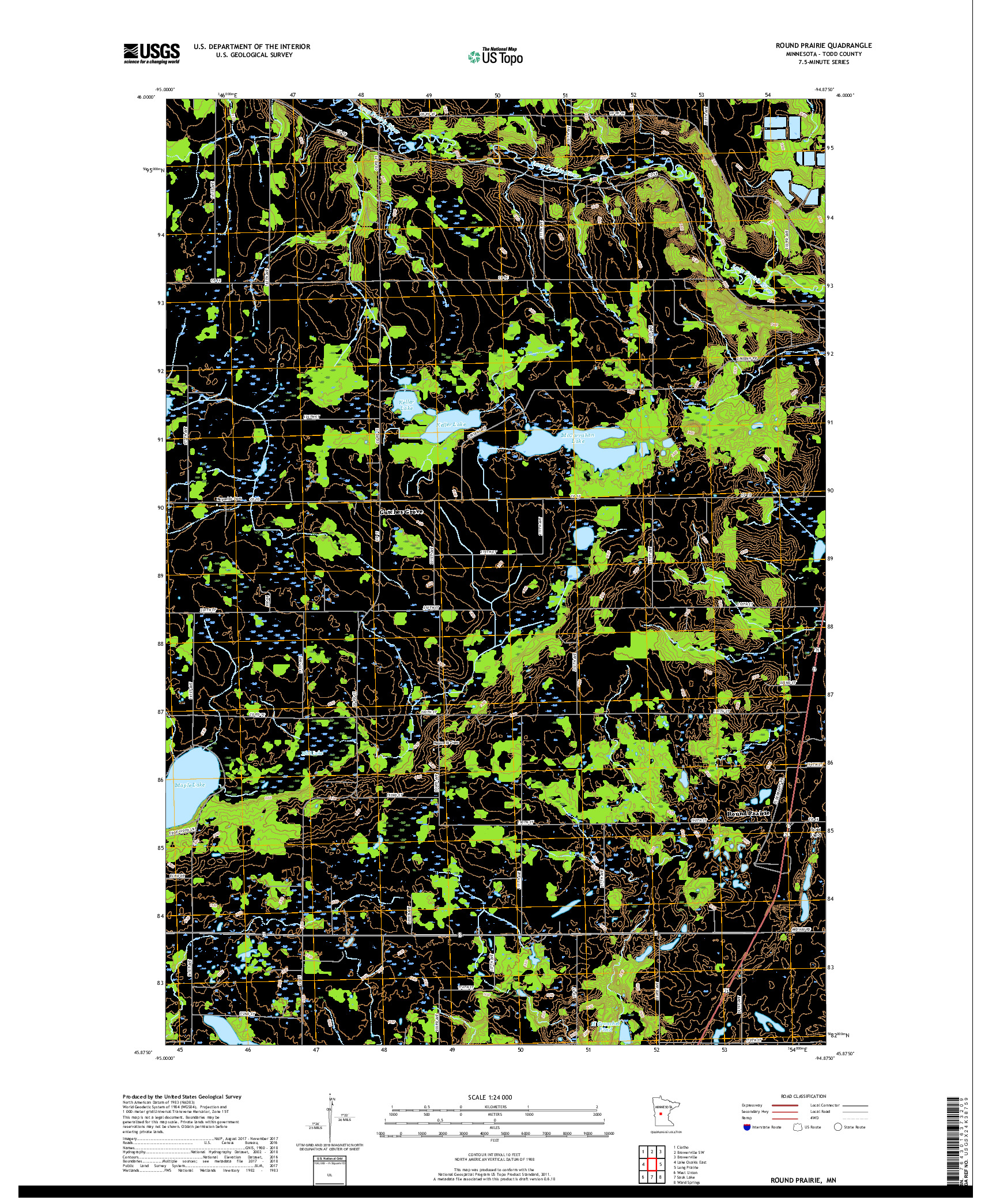 USGS US TOPO 7.5-MINUTE MAP FOR ROUND PRAIRIE, MN 2019