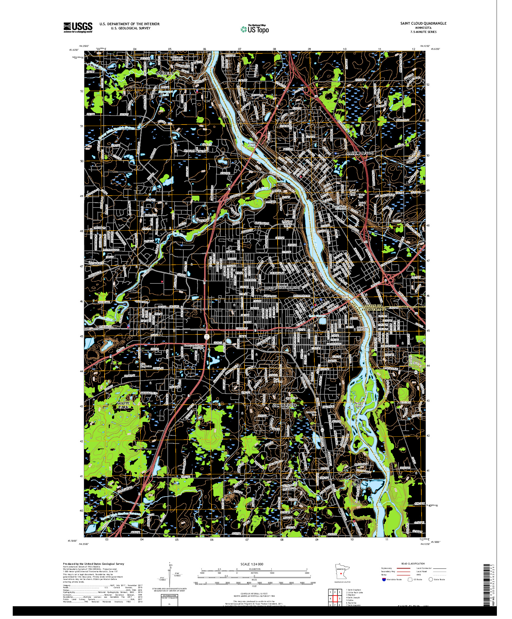 USGS US TOPO 7.5-MINUTE MAP FOR SAINT CLOUD, MN 2019