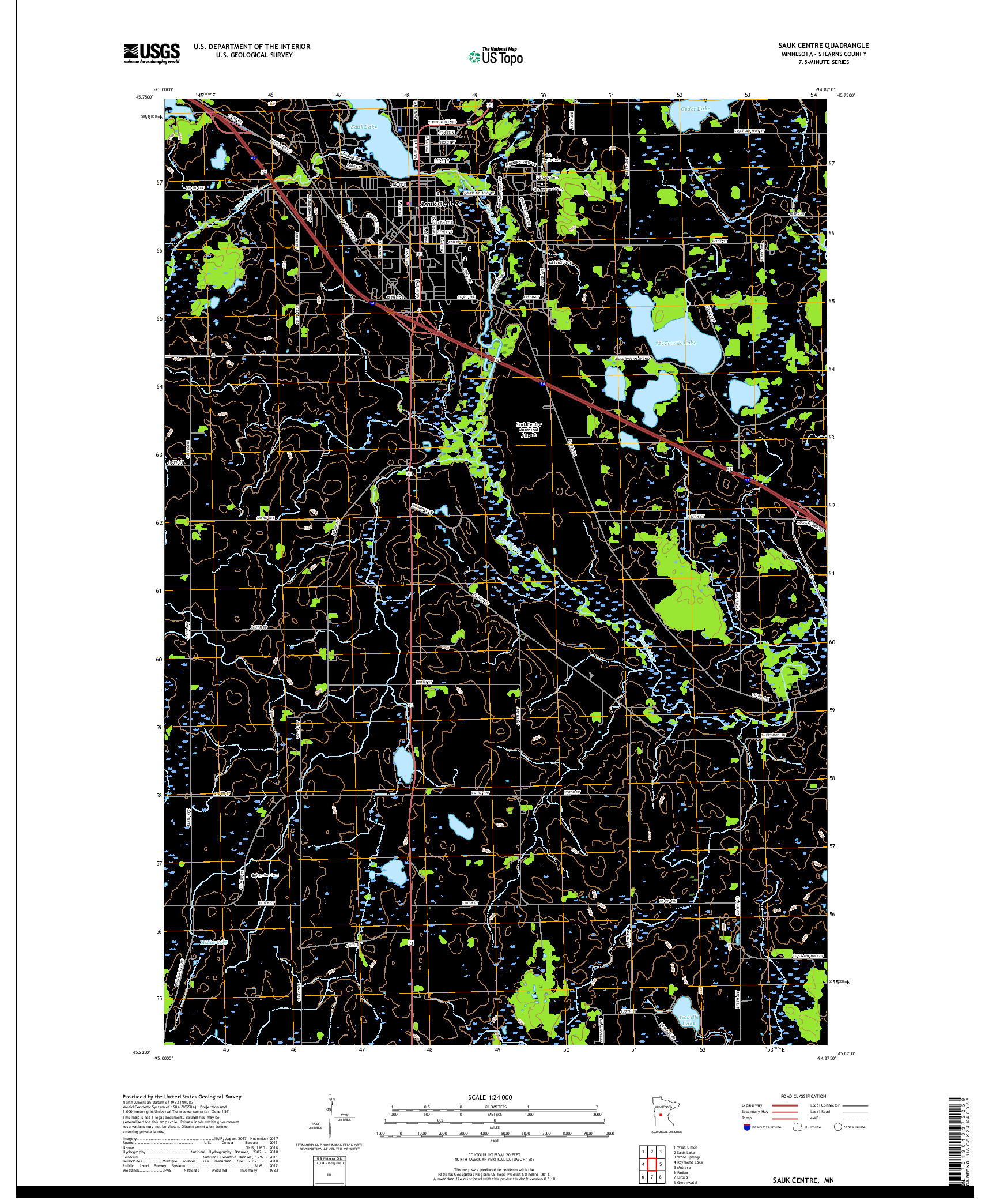 USGS US TOPO 7.5-MINUTE MAP FOR SAUK CENTRE, MN 2019