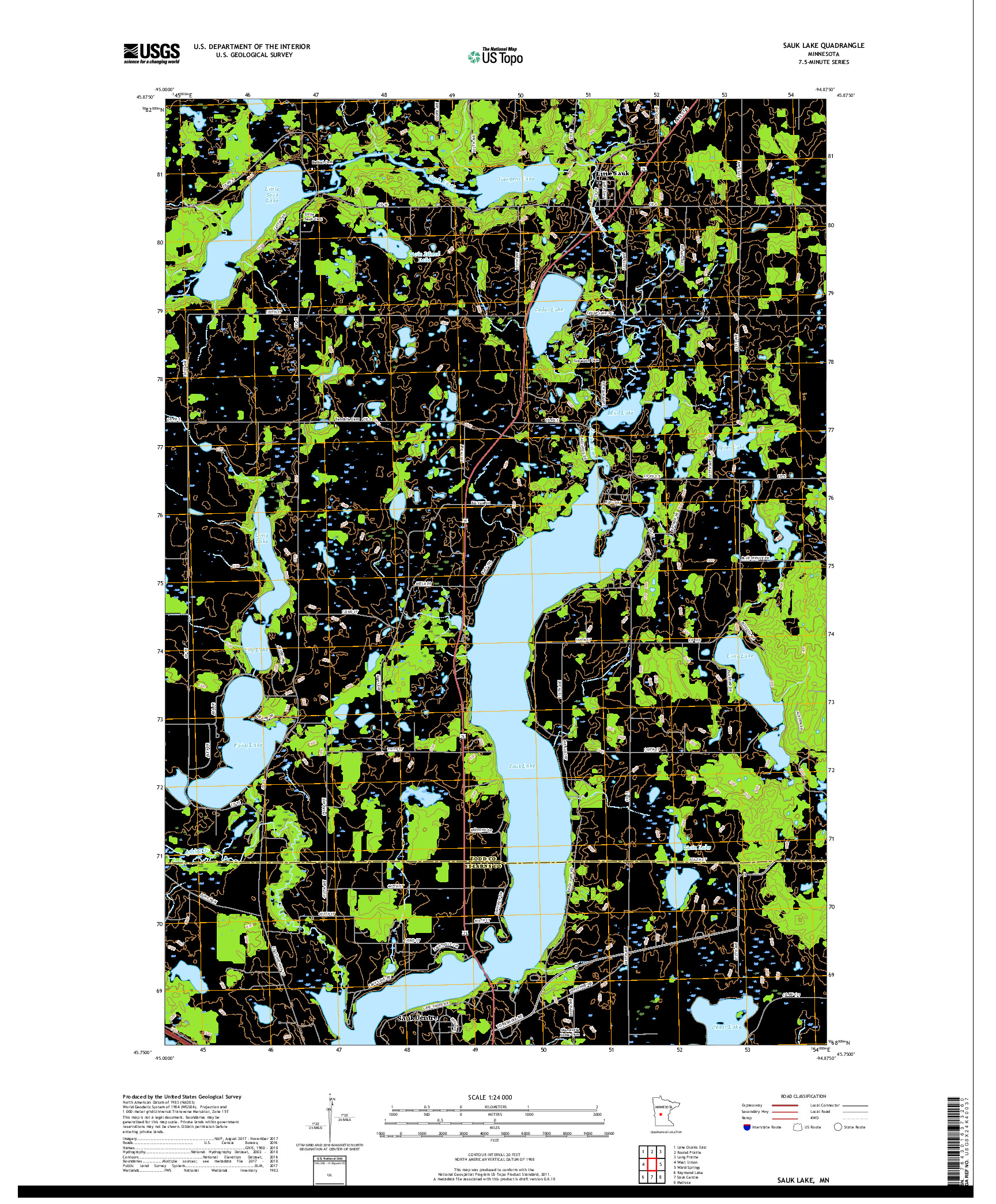 USGS US TOPO 7.5-MINUTE MAP FOR SAUK LAKE, MN 2019