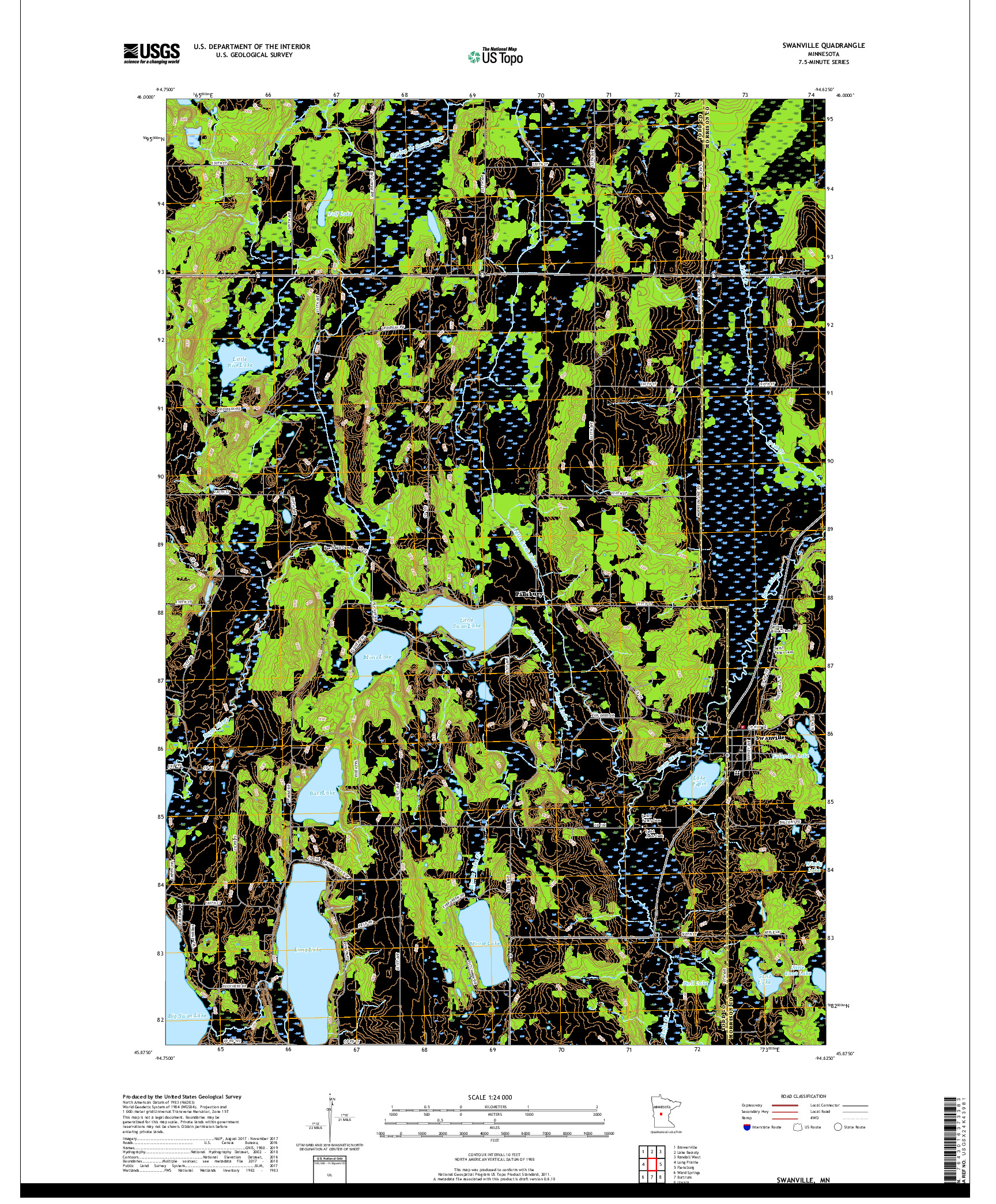 USGS US TOPO 7.5-MINUTE MAP FOR SWANVILLE, MN 2019