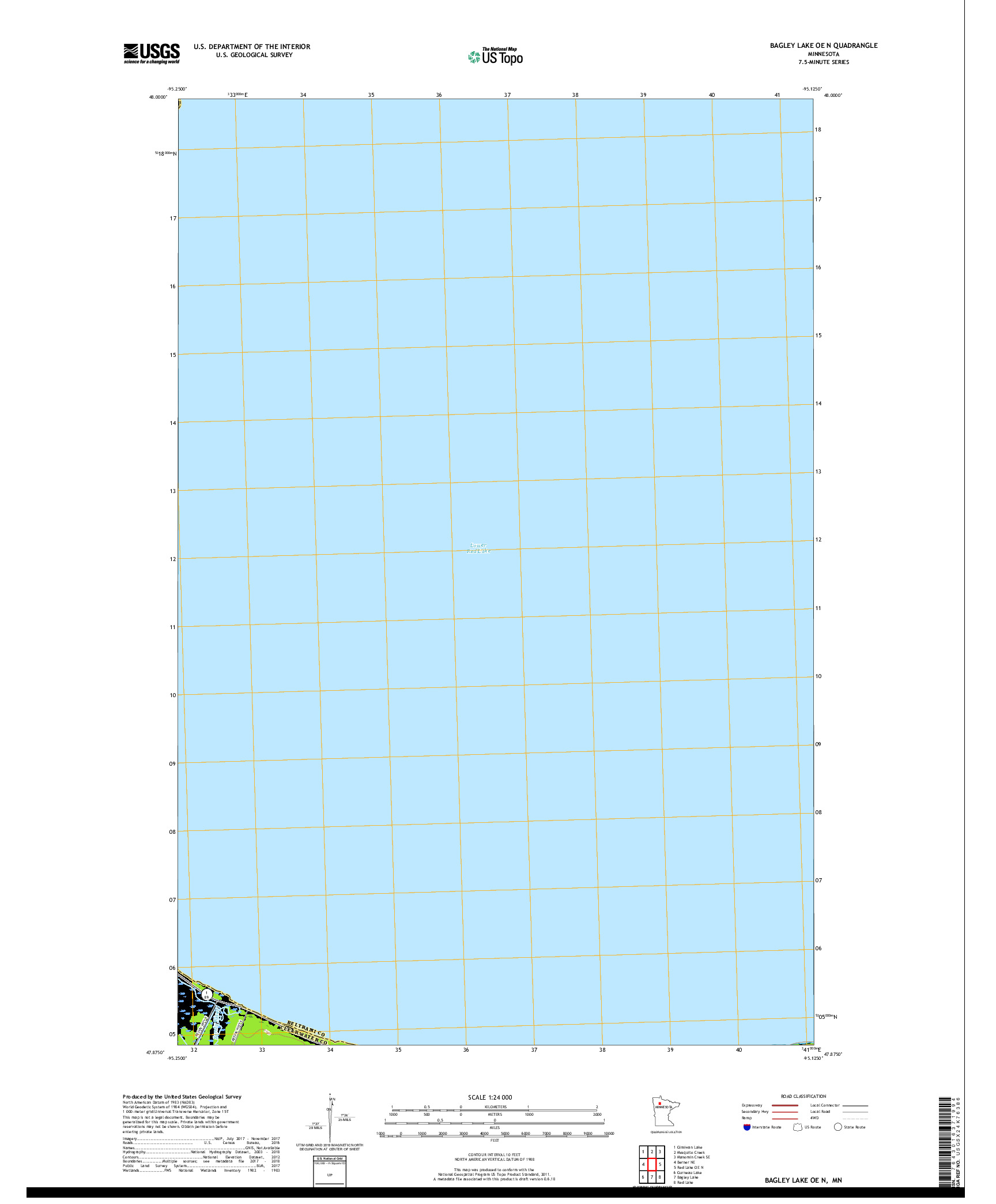 USGS US TOPO 7.5-MINUTE MAP FOR BAGLEY LAKE OE N, MN 2019