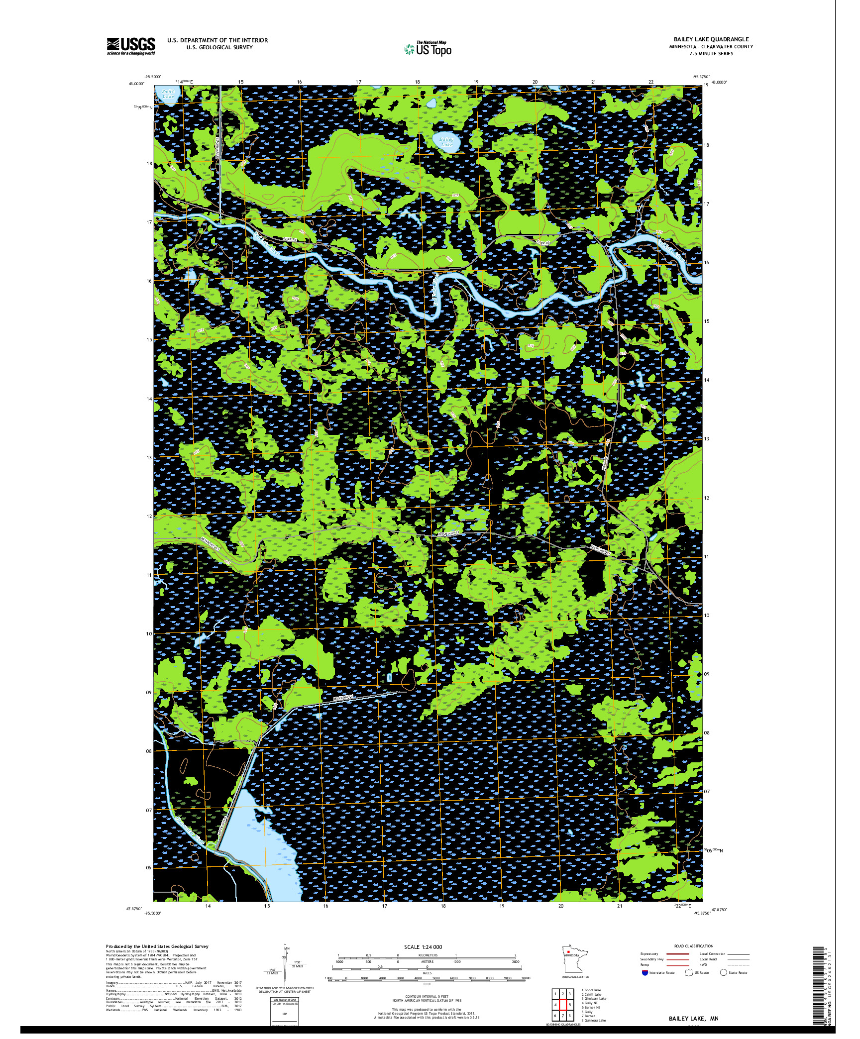 USGS US TOPO 7.5-MINUTE MAP FOR BAILEY LAKE, MN 2019