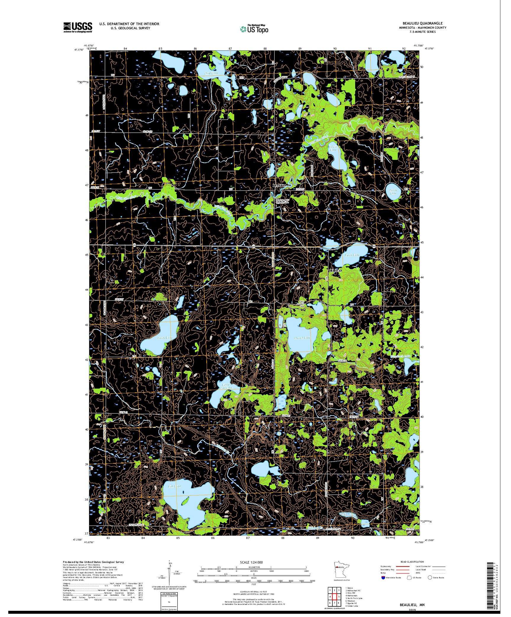 USGS US TOPO 7.5-MINUTE MAP FOR BEAULIEU, MN 2019