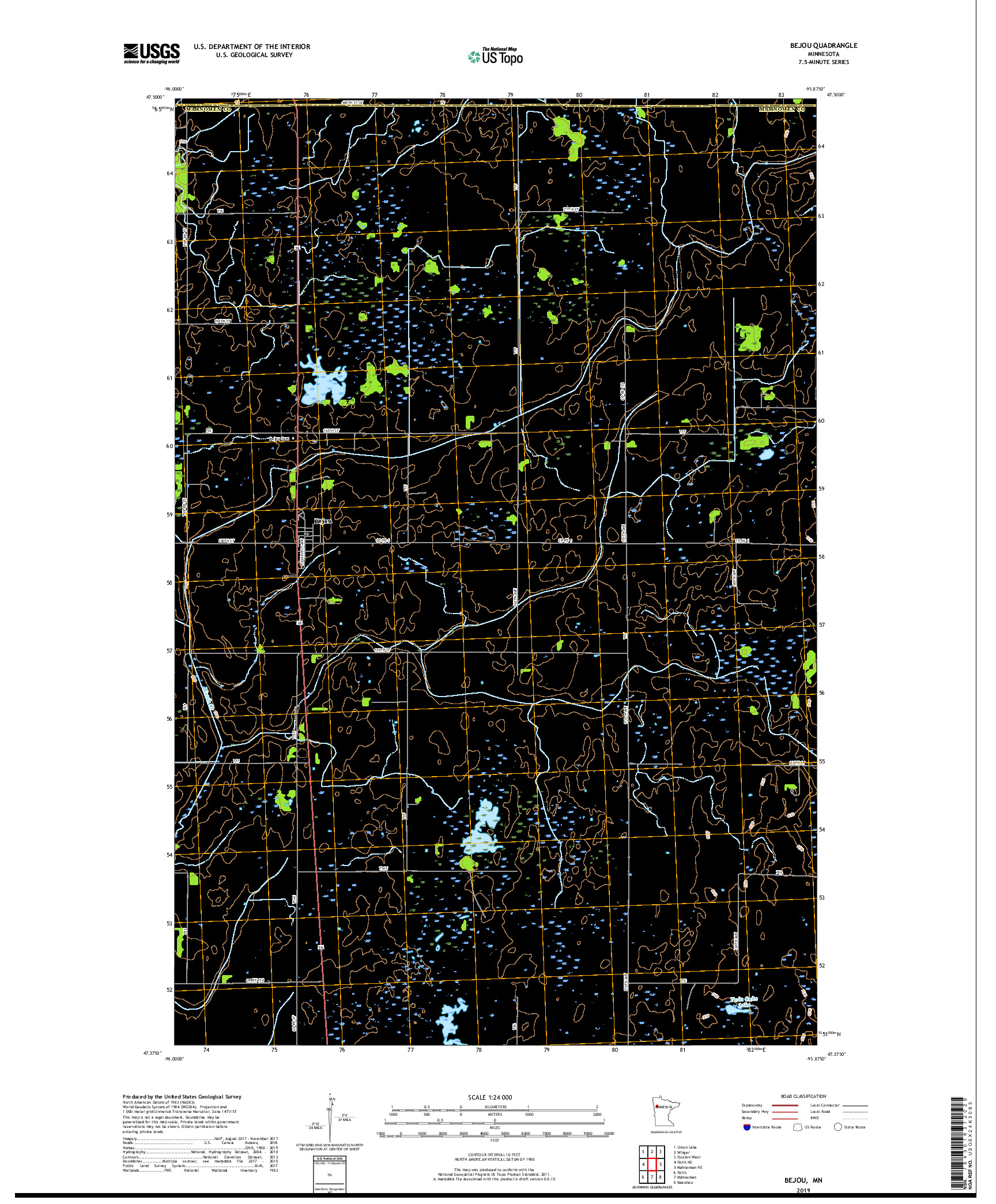 USGS US TOPO 7.5-MINUTE MAP FOR BEJOU, MN 2019