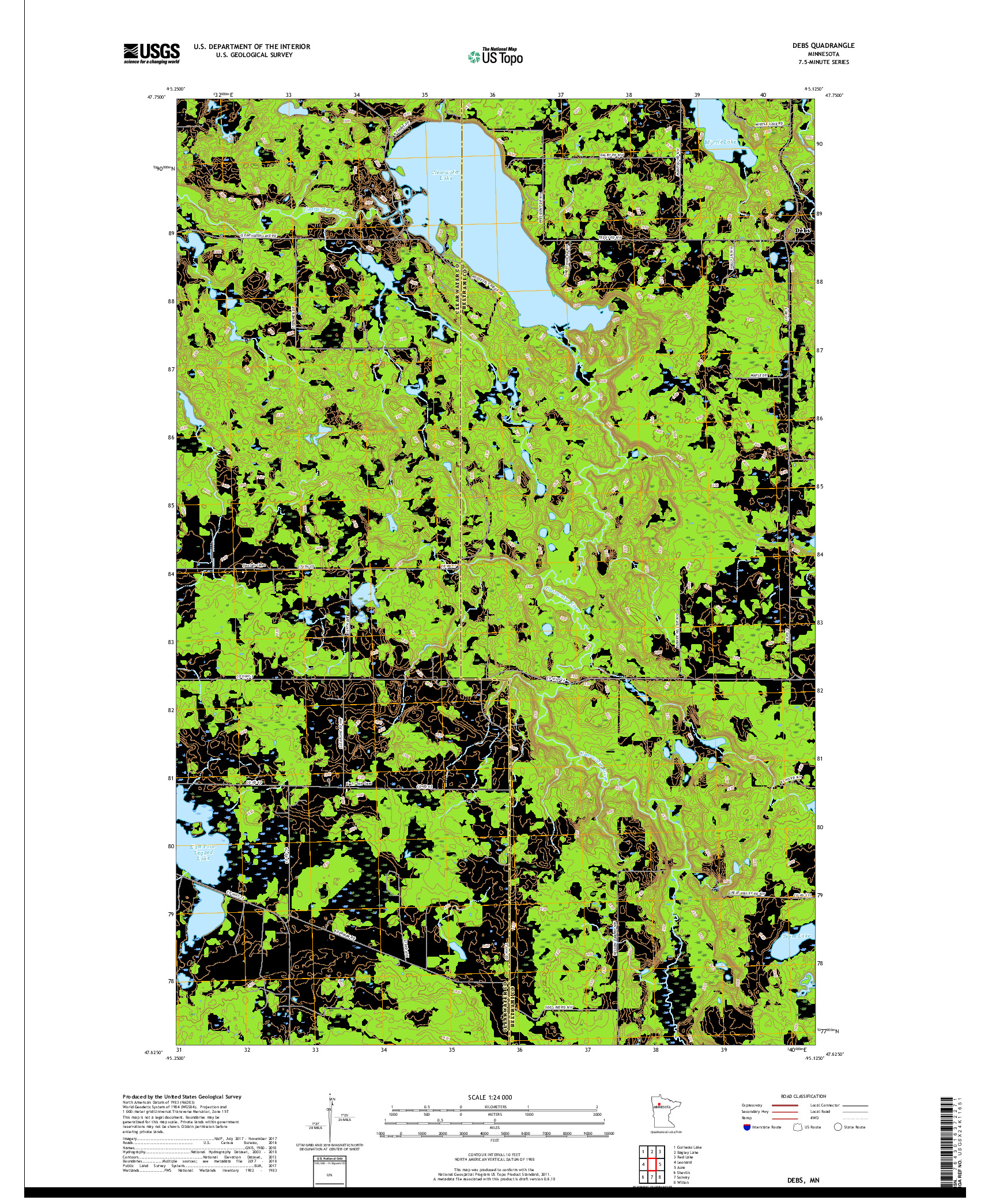 USGS US TOPO 7.5-MINUTE MAP FOR DEBS, MN 2019